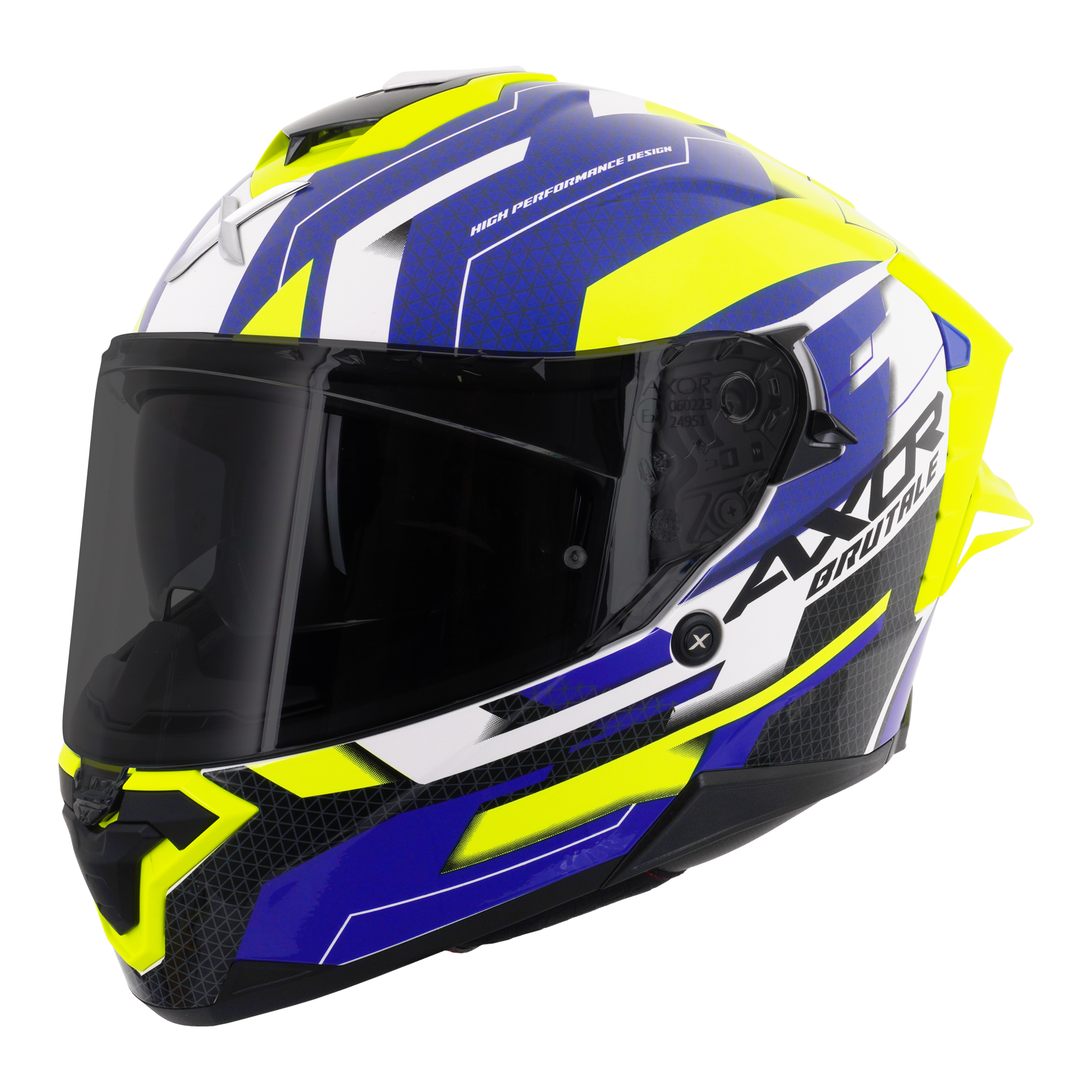 Axor Brutale Full Face Motorcycle Helmet With Dual Spoiler - Plexus Blue Fluo Yellow