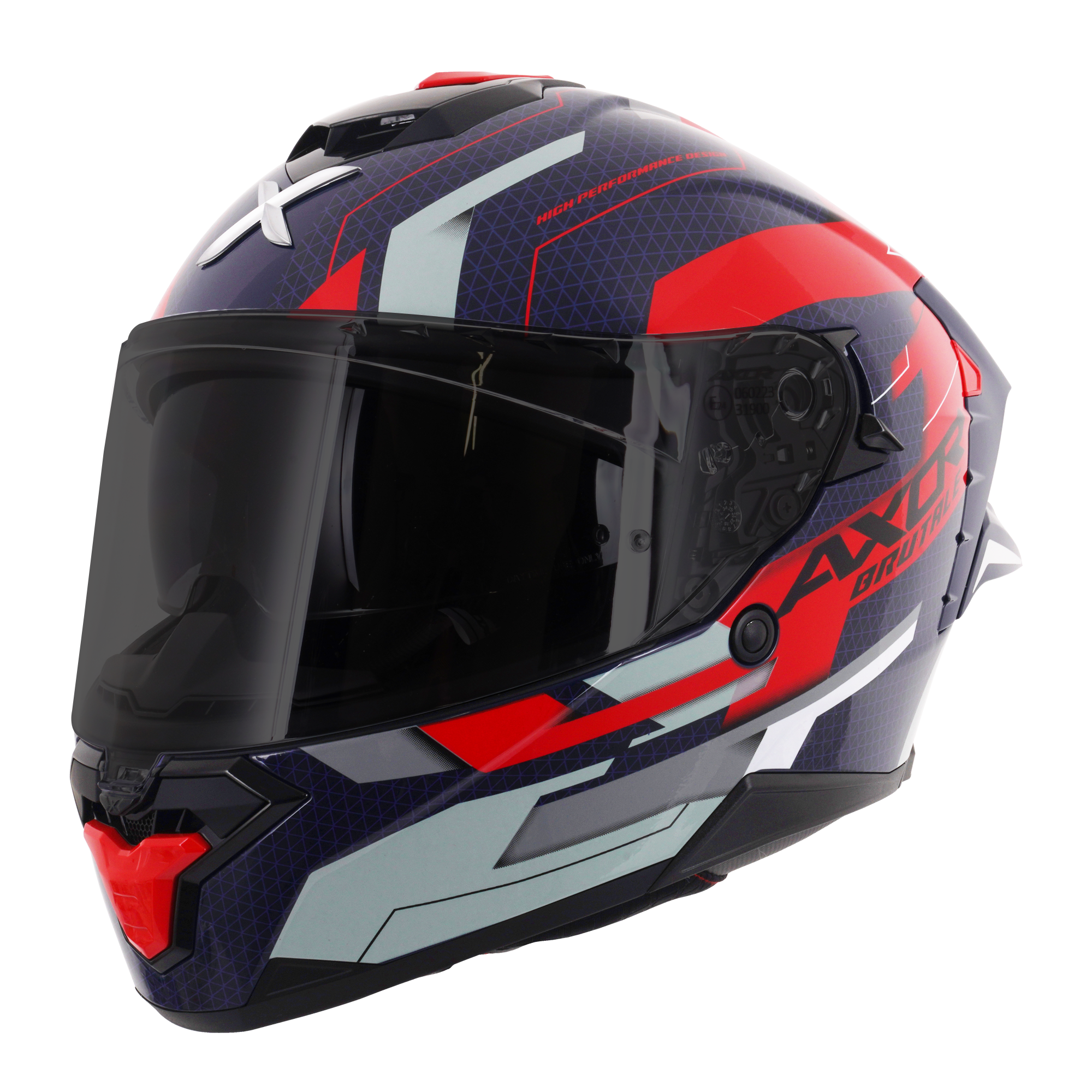 Axor Brutale Full Face Motorcycle Helmet With Dual Spoiler - Plexus Blue Red
