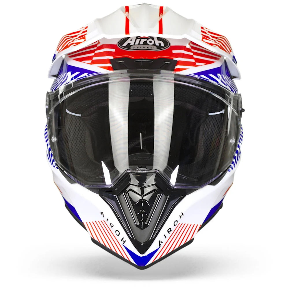 Airoh Commander Adventure Helmet - 'Boost' White/Blue Gloss