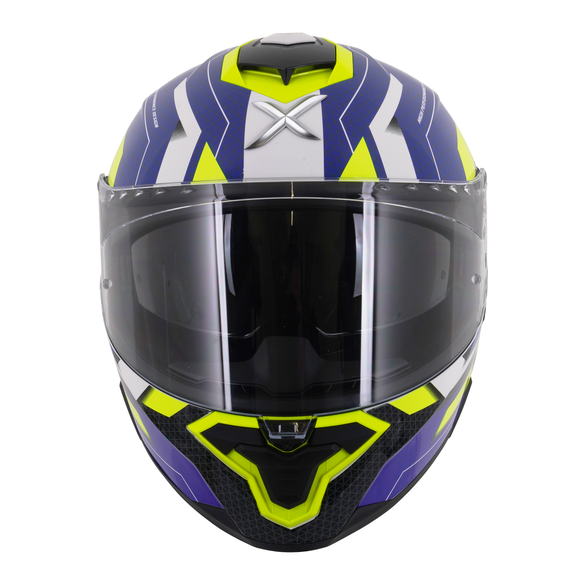 Axor Brutale Full Face Motorcycle Helmet With Dual Spoiler - Plexus Blue Fluo Yellow