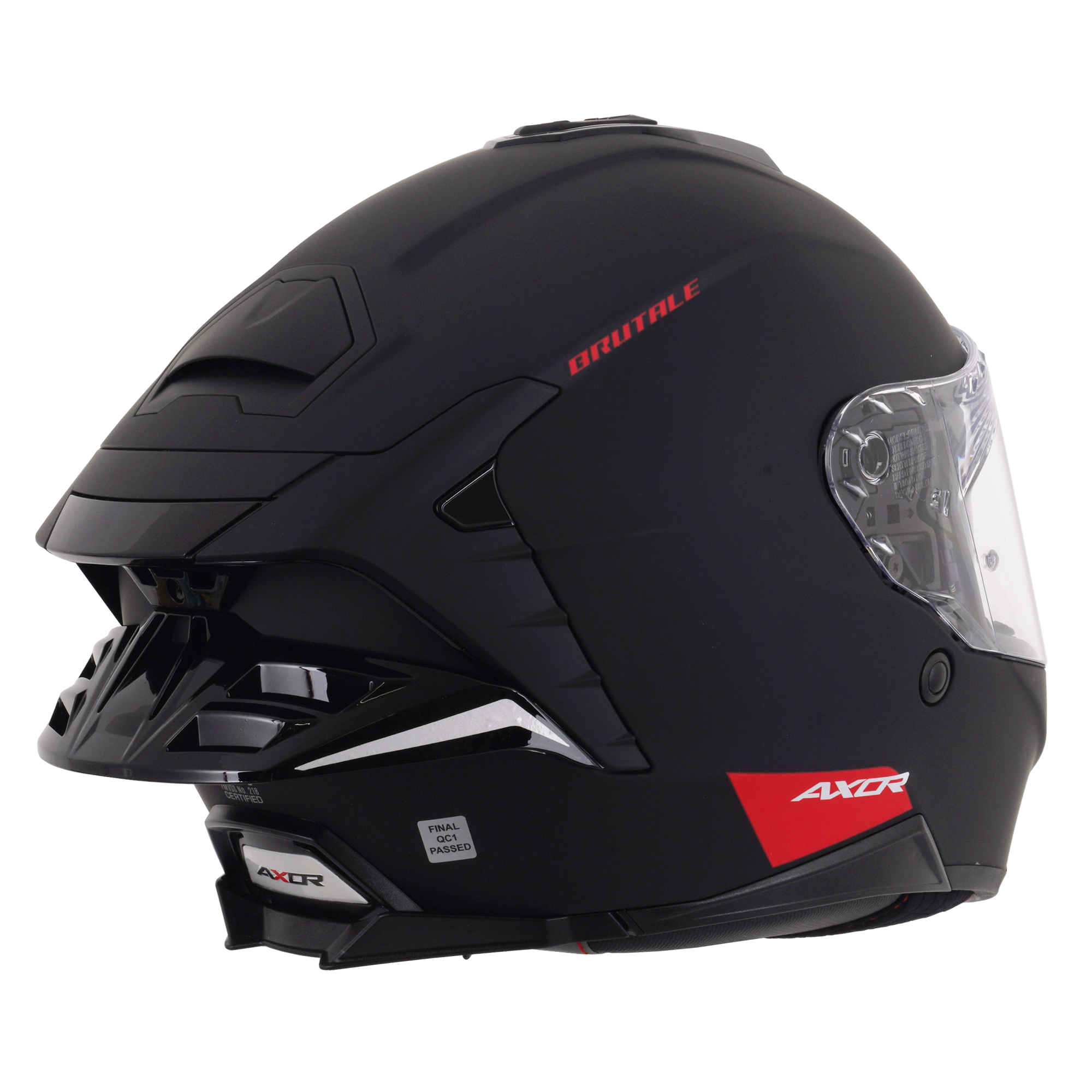 Axor Brutale Full Face Motorcycle Helmet With Dual Spoiler - Black Matt