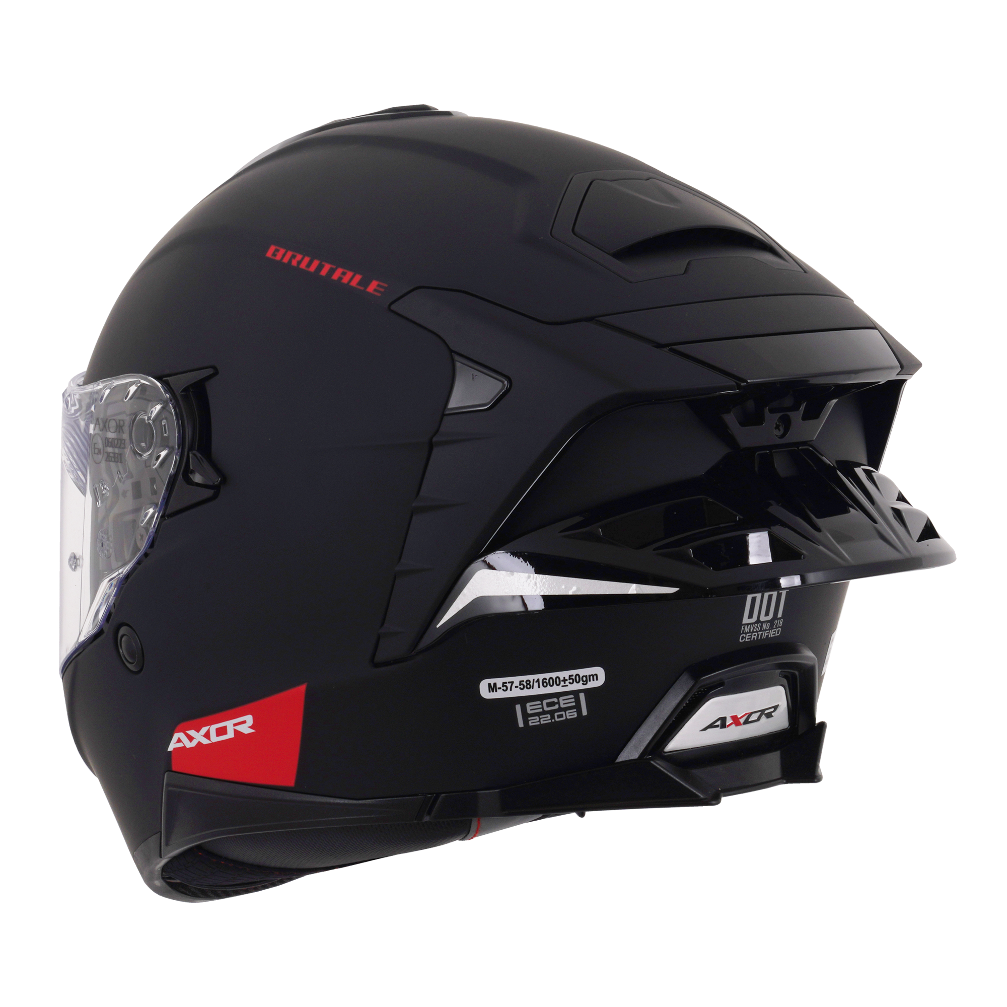 Axor Brutale Full Face Motorcycle Helmet With Dual Spoiler - Black Matt