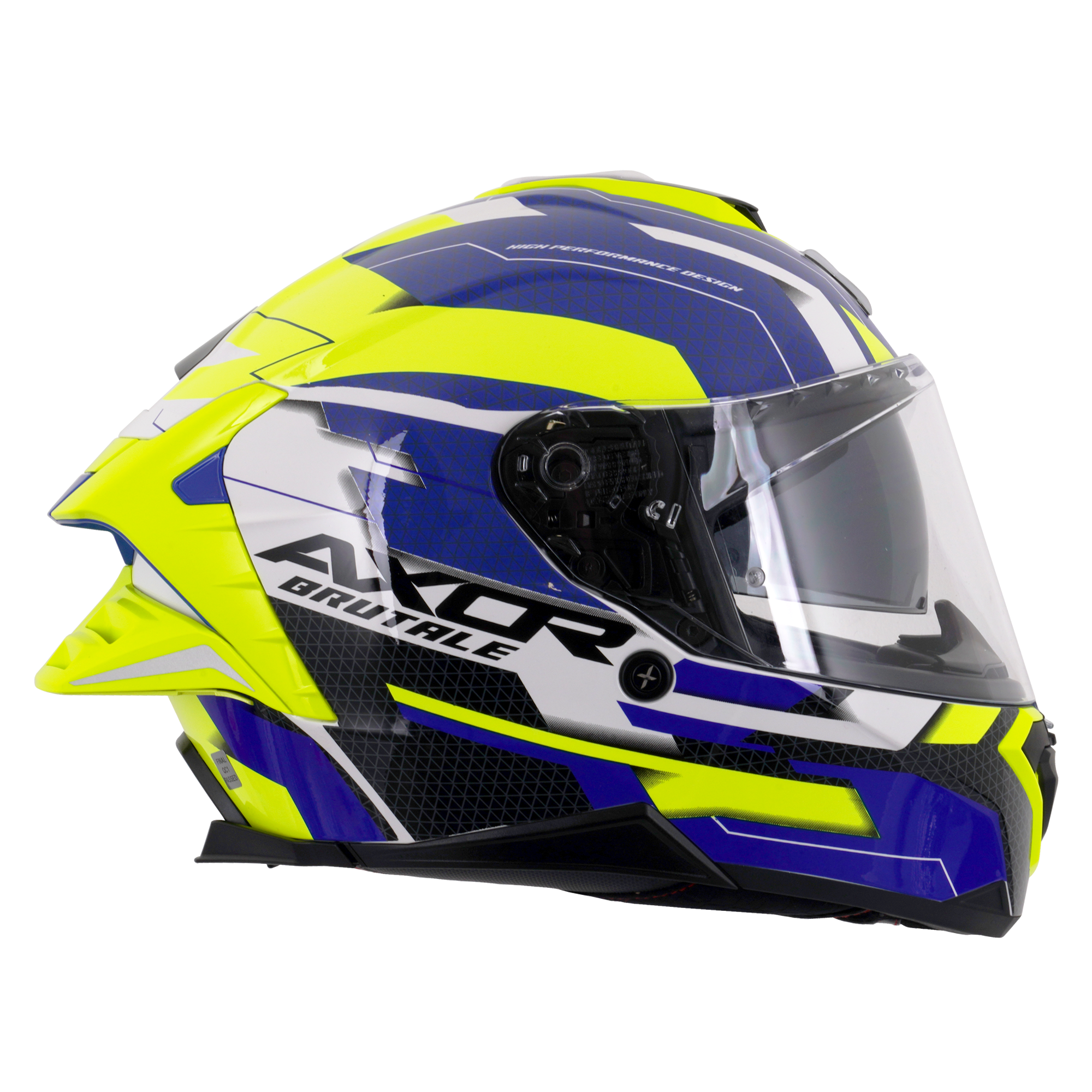 Axor Brutale Full Face Motorcycle Helmet With Dual Spoiler - Plexus Blue Fluo Yellow