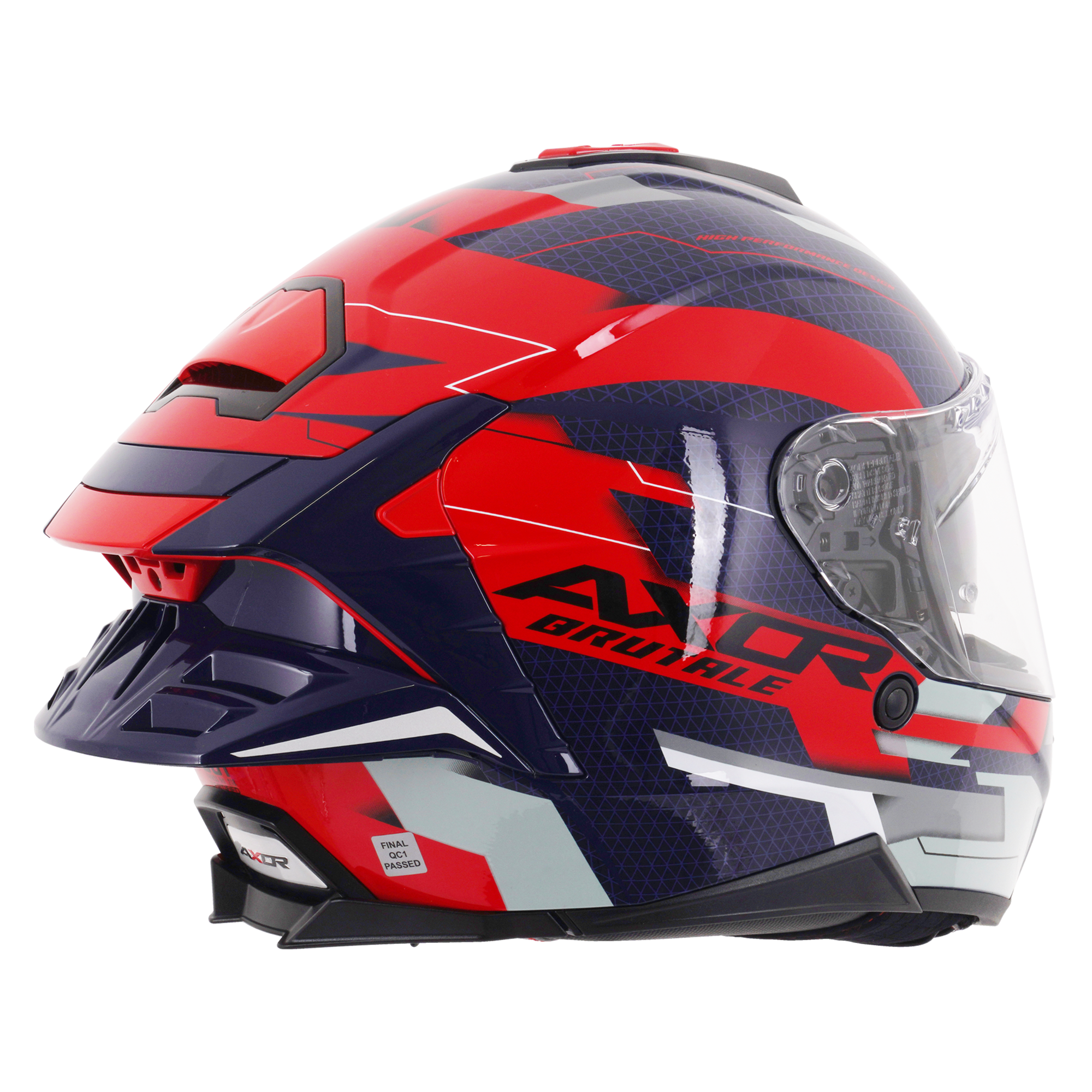 Axor Brutale Full Face Motorcycle Helmet With Dual Spoiler - Plexus Blue Red