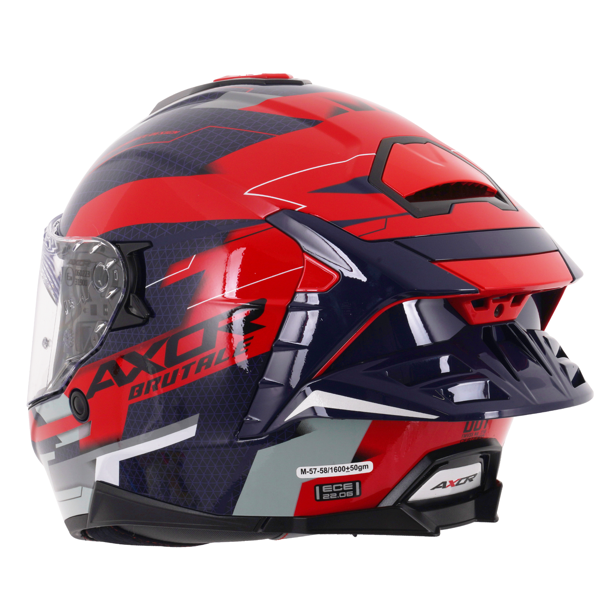 Axor Brutale Full Face Motorcycle Helmet With Dual Spoiler - Plexus Blue Red