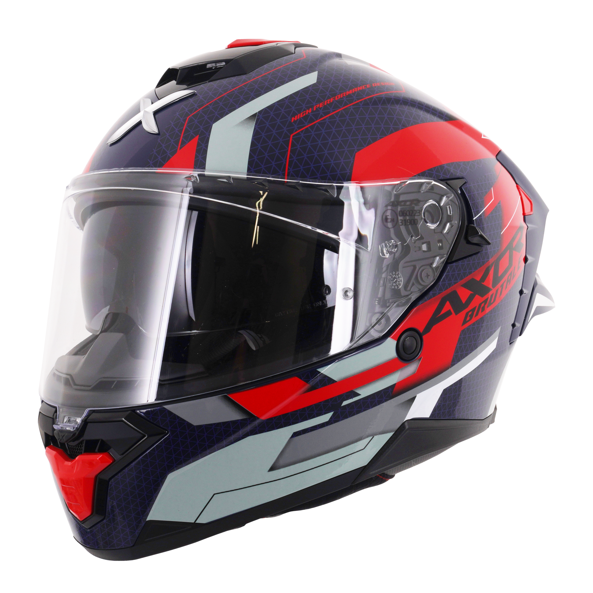 Axor Brutale Full Face Motorcycle Helmet With Dual Spoiler - Plexus Blue Red