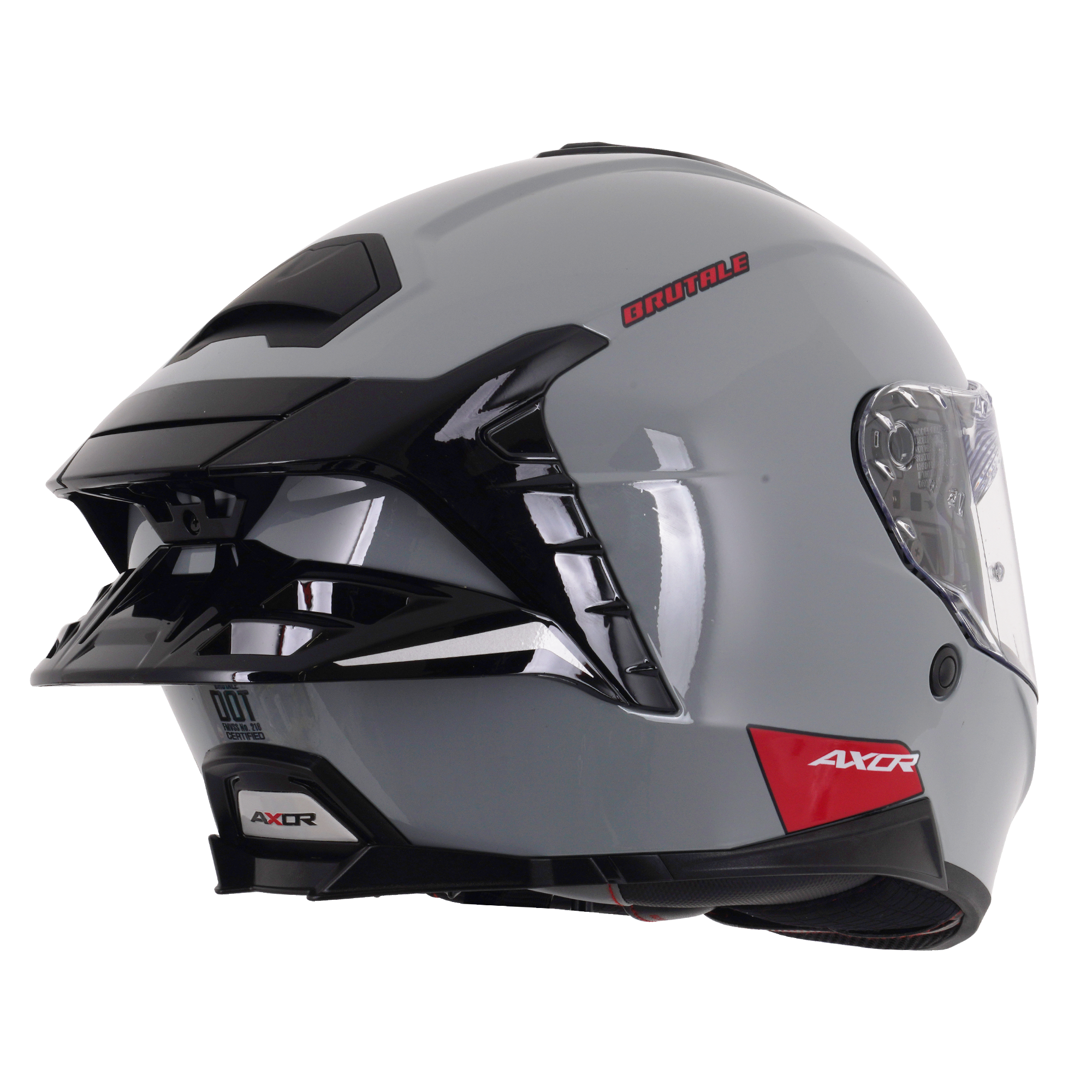 Axor Brutale Full Face Motorcycle Helmet With Dual Spoiler - Nardo Grey Gloss