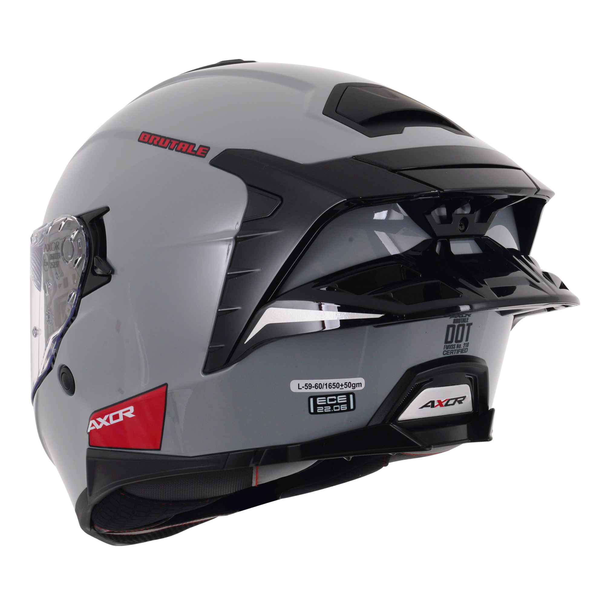 Axor Brutale Full Face Motorcycle Helmet With Dual Spoiler - Nardo Grey Gloss