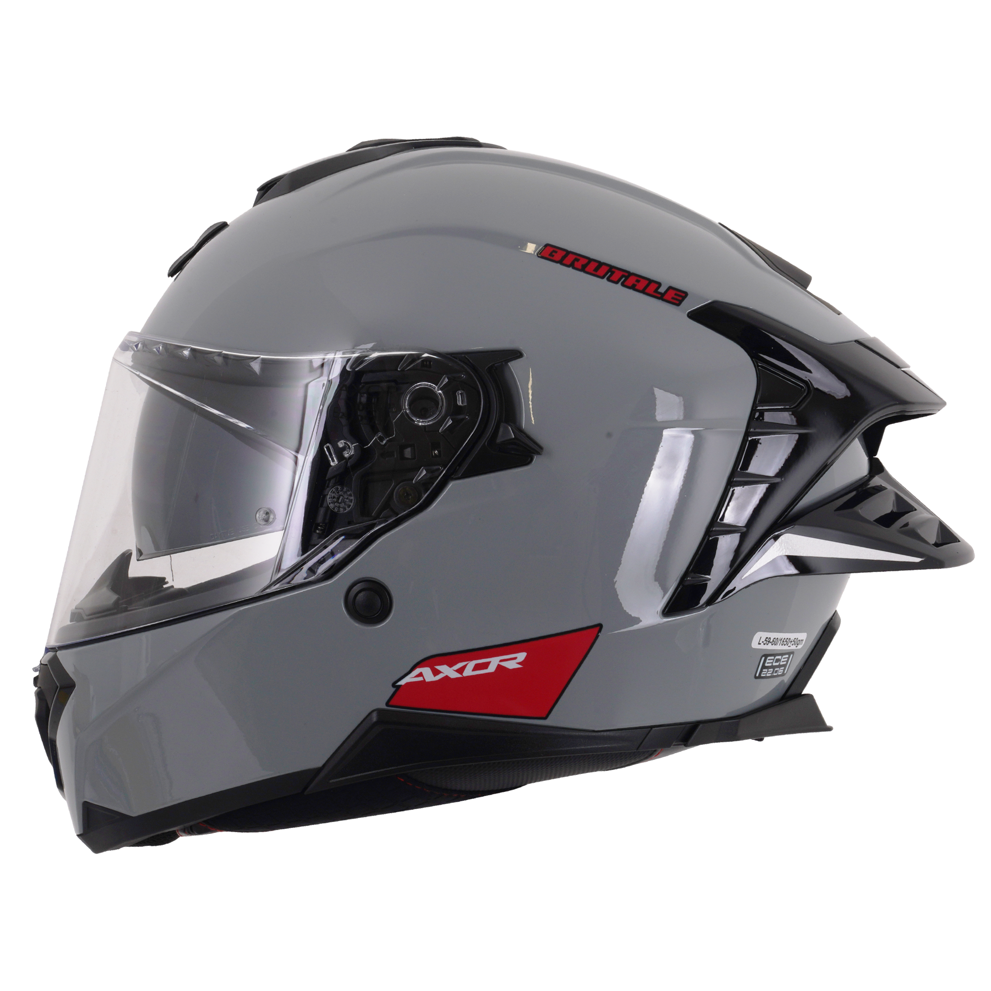 Axor Brutale Full Face Motorcycle Helmet With Dual Spoiler - Nardo Grey Gloss