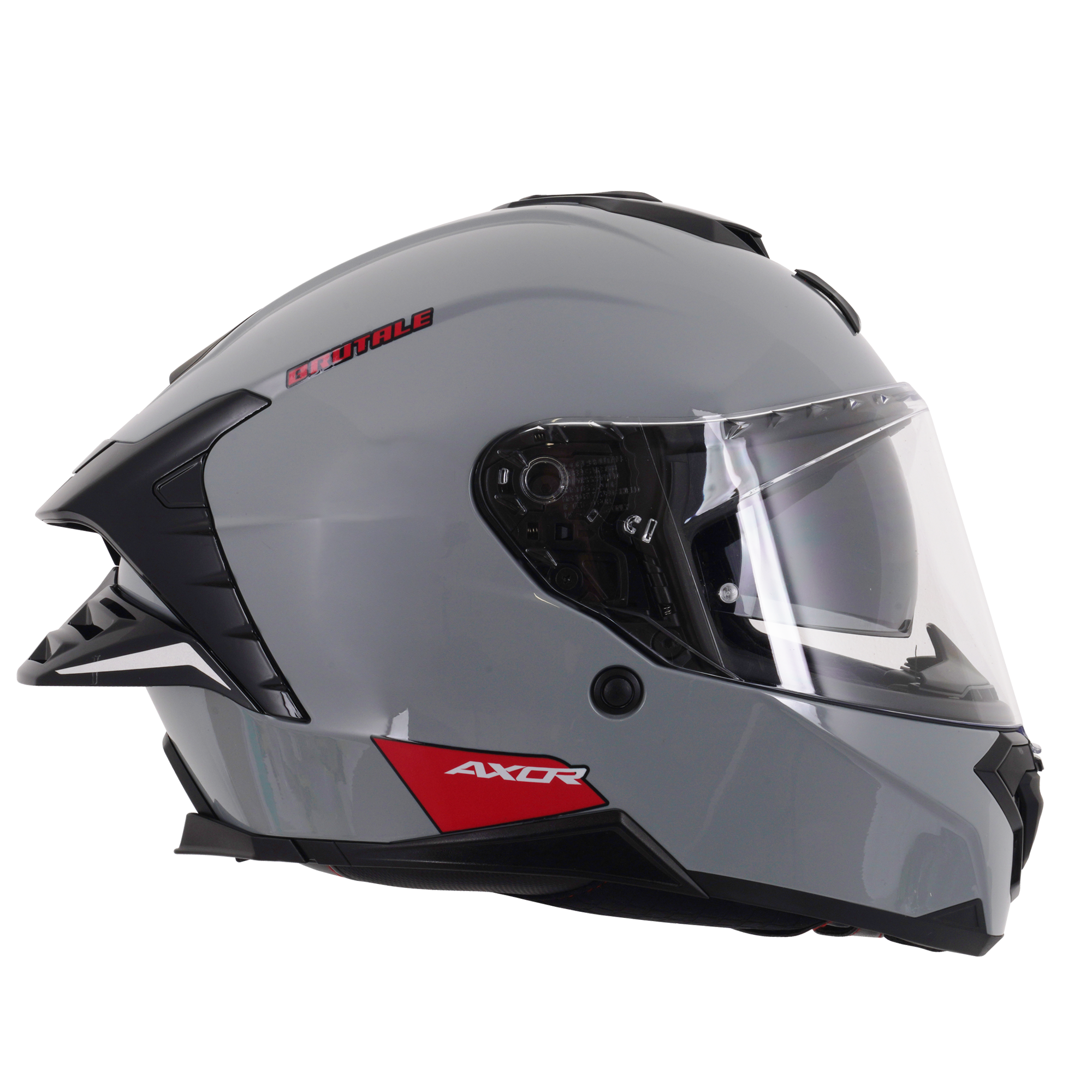 Axor Brutale Full Face Motorcycle Helmet With Dual Spoiler - Nardo Grey Gloss