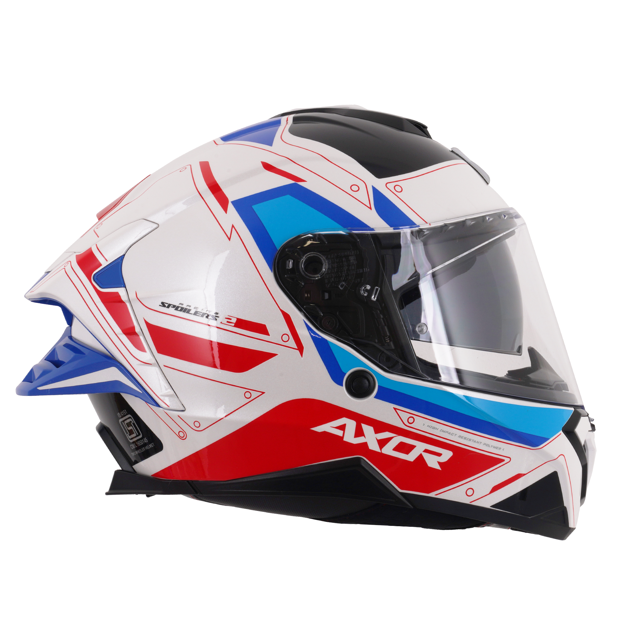 Axor Brutale Full Face Motorcycle Helmet With Dual Spoiler - Ryden White Red Blue