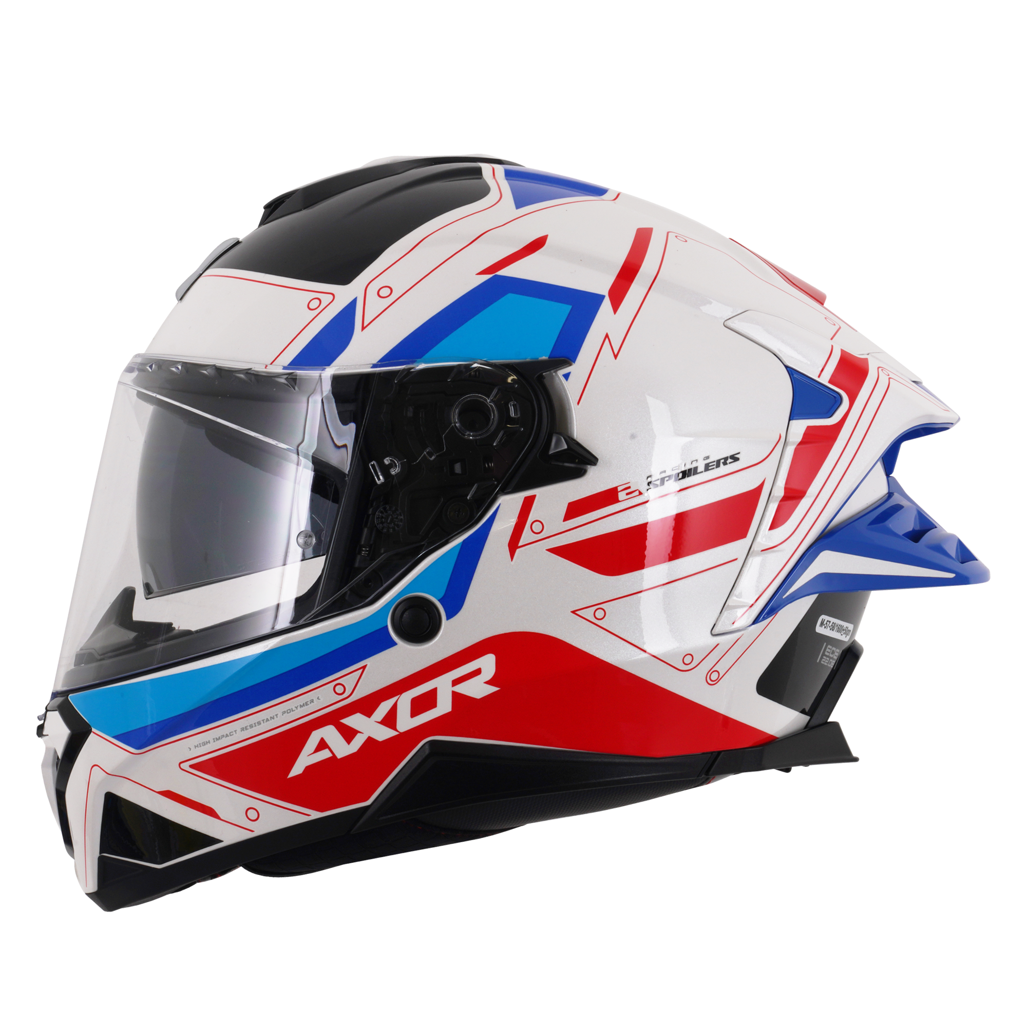Axor Brutale Full Face Motorcycle Helmet With Dual Spoiler - Ryden White Red Blue
