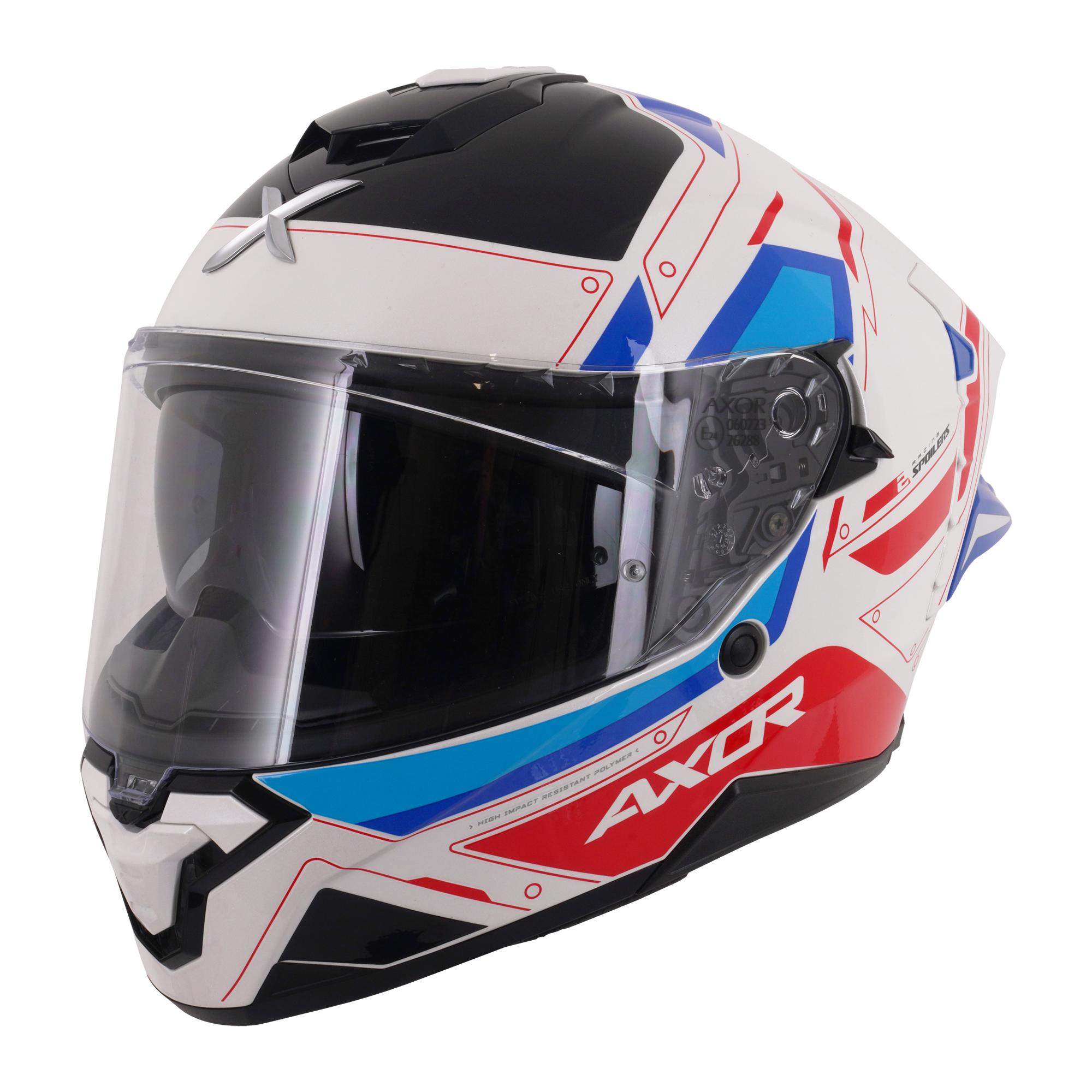 Axor Brutale Full Face Motorcycle Helmet With Dual Spoiler - Ryden White Red Blue