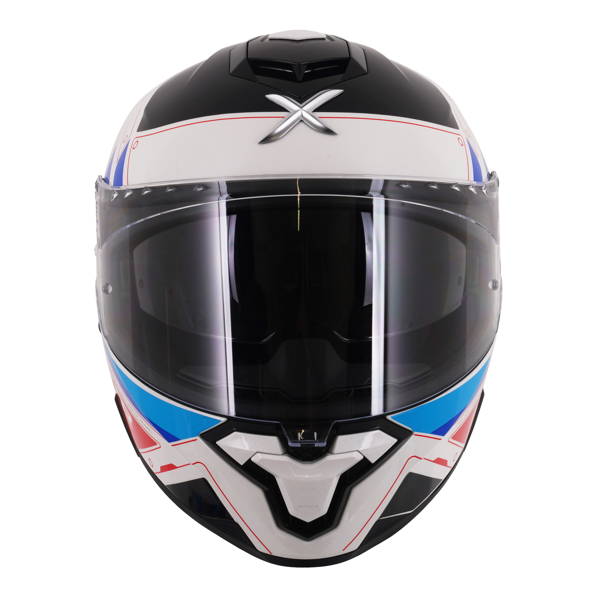 Axor Brutale Full Face Motorcycle Helmet With Dual Spoiler - Ryden White Red Blue