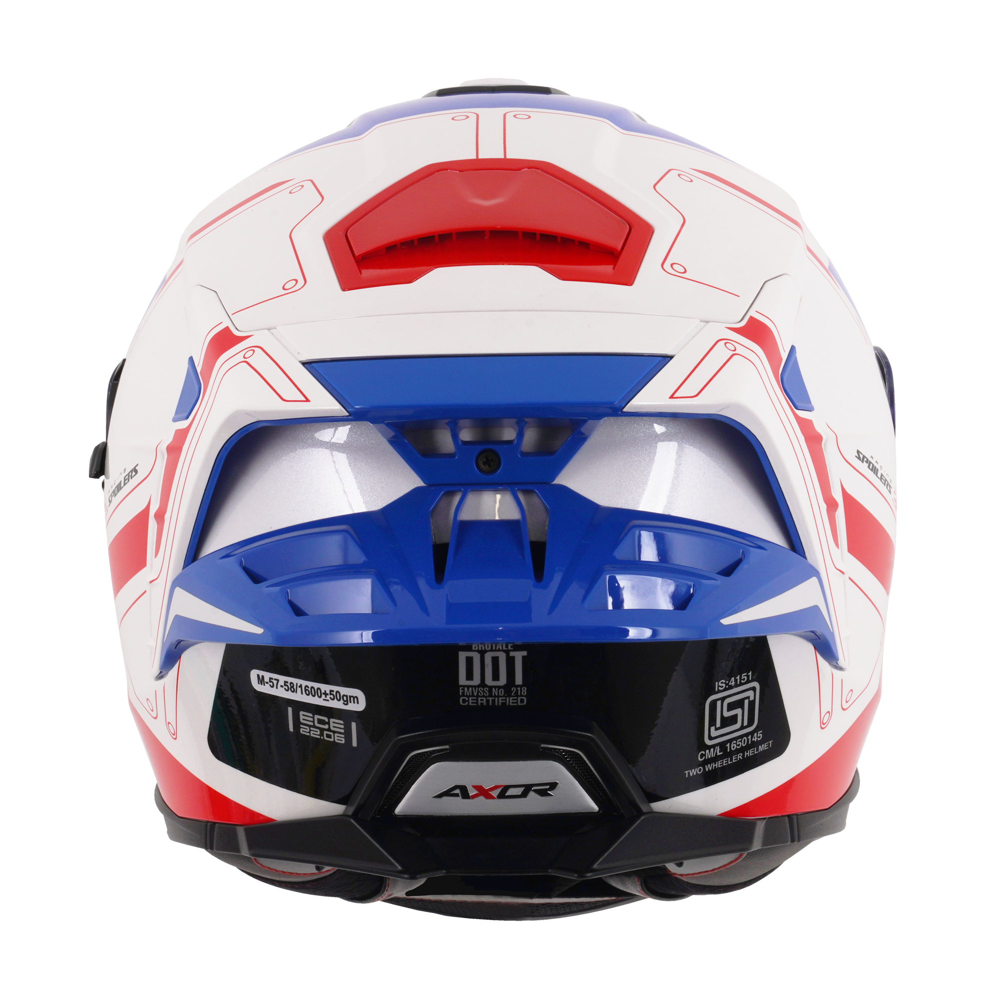 Axor Brutale Full Face Motorcycle Helmet With Dual Spoiler - Ryden White Red Blue