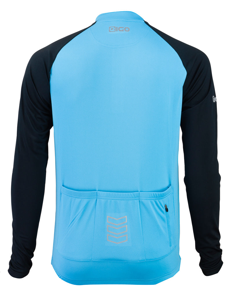 Eigo Tempest Mens Long Sleeve Short Zip Cycling Jersey Sky Blue / Black