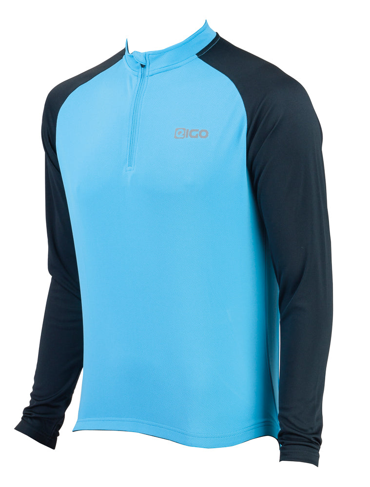 Eigo Tempest Mens Long Sleeve Short Zip Cycling Jersey Sky Blue / Black