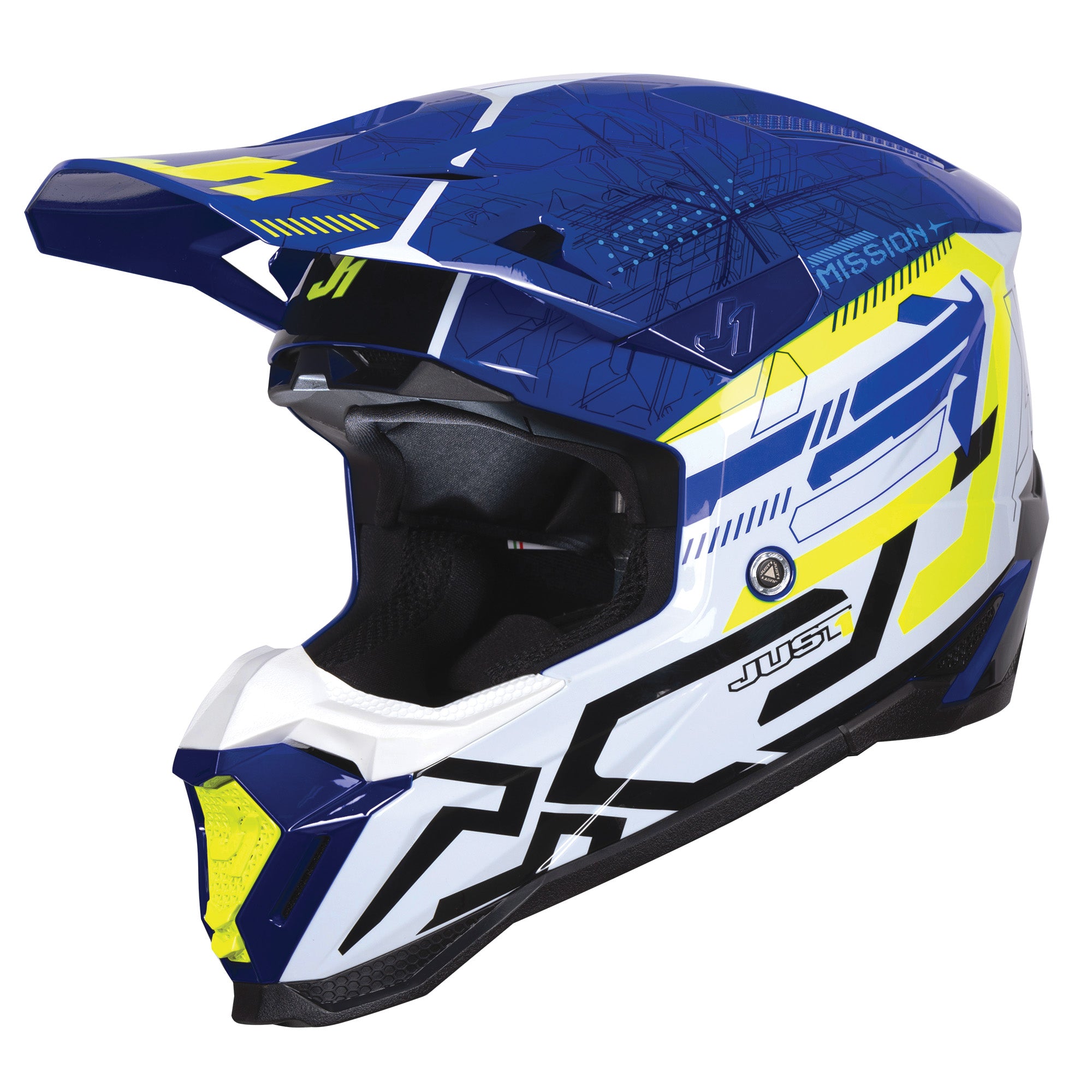 Just1 J40 Motocross Helmet Mission Fluo Yellow Blue Gloss