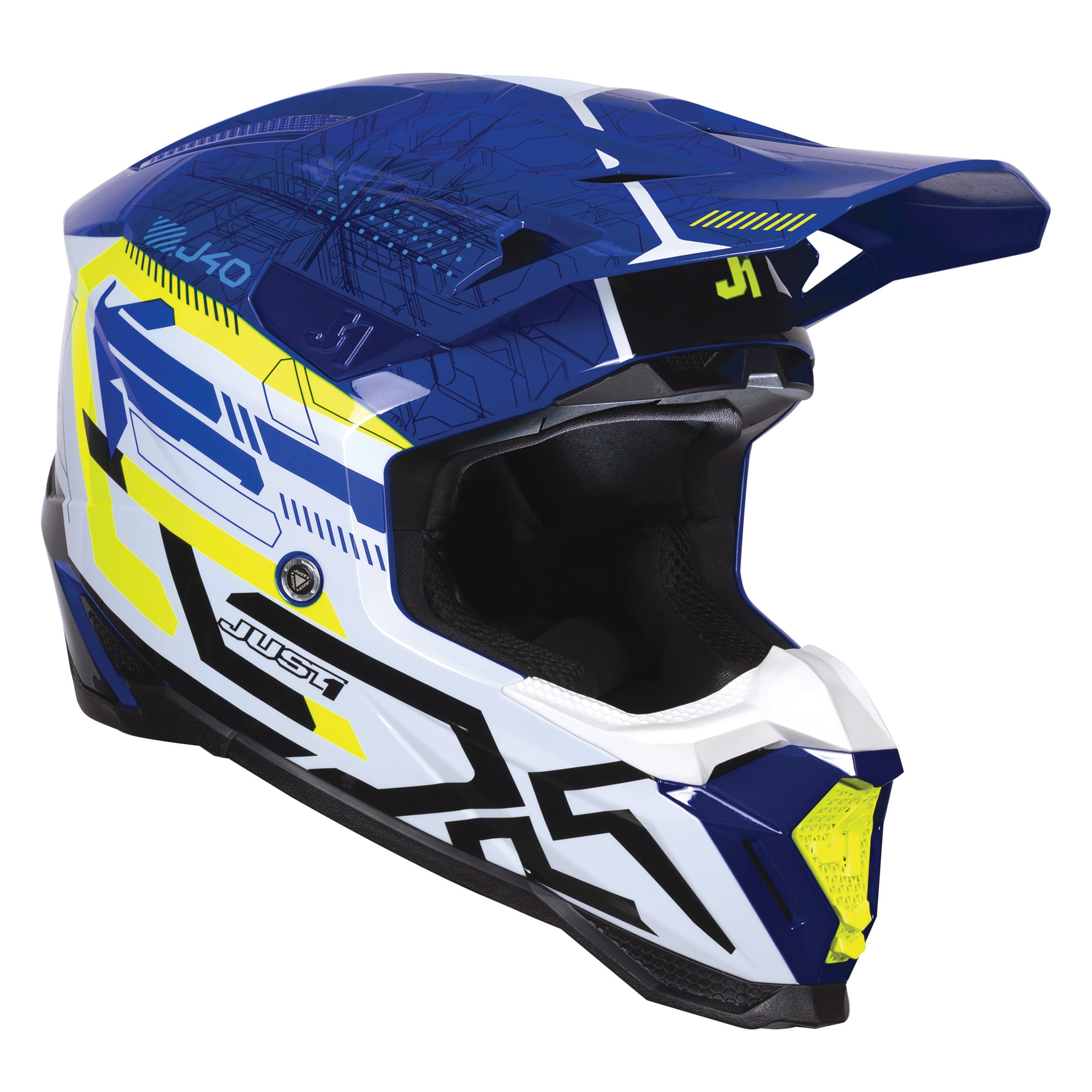 Just1 J40 Motocross Helmet Mission Fluo Yellow Blue Gloss
