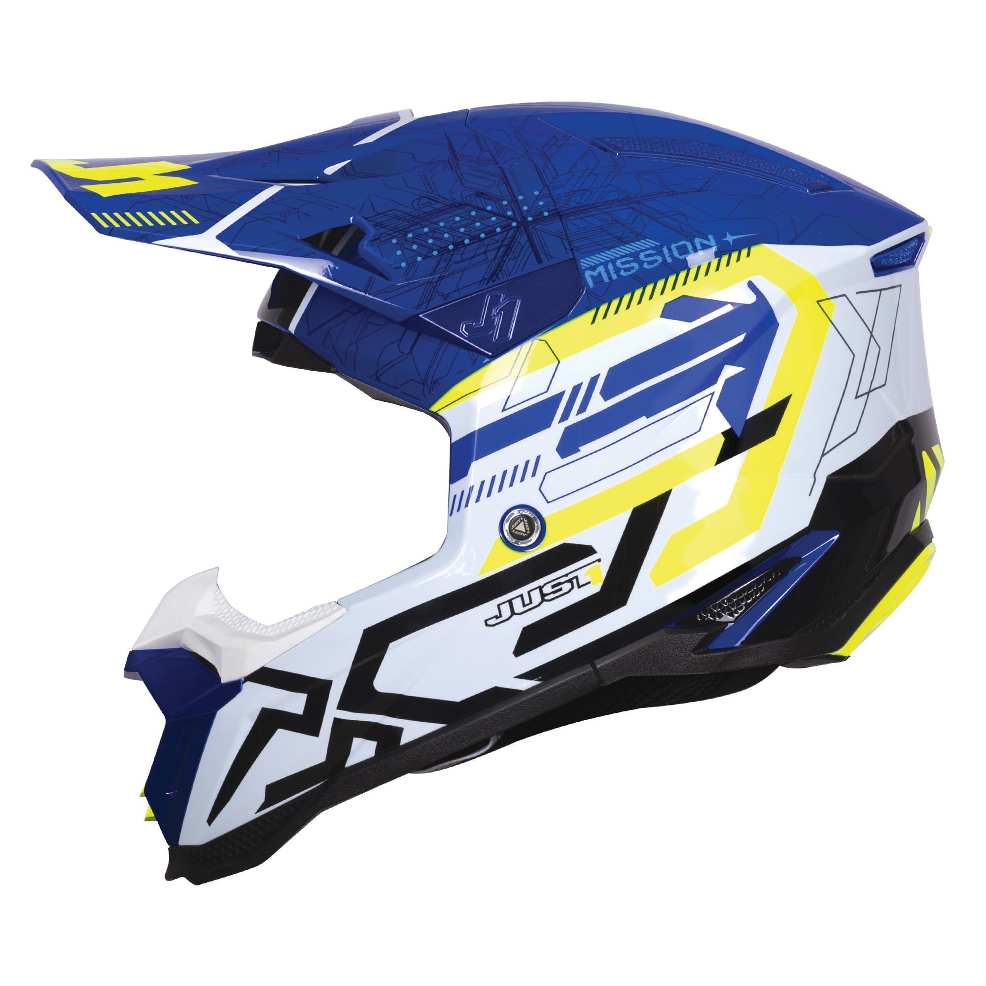 Just1 J40 Motocross Helmet Mission Fluo Yellow Blue Gloss