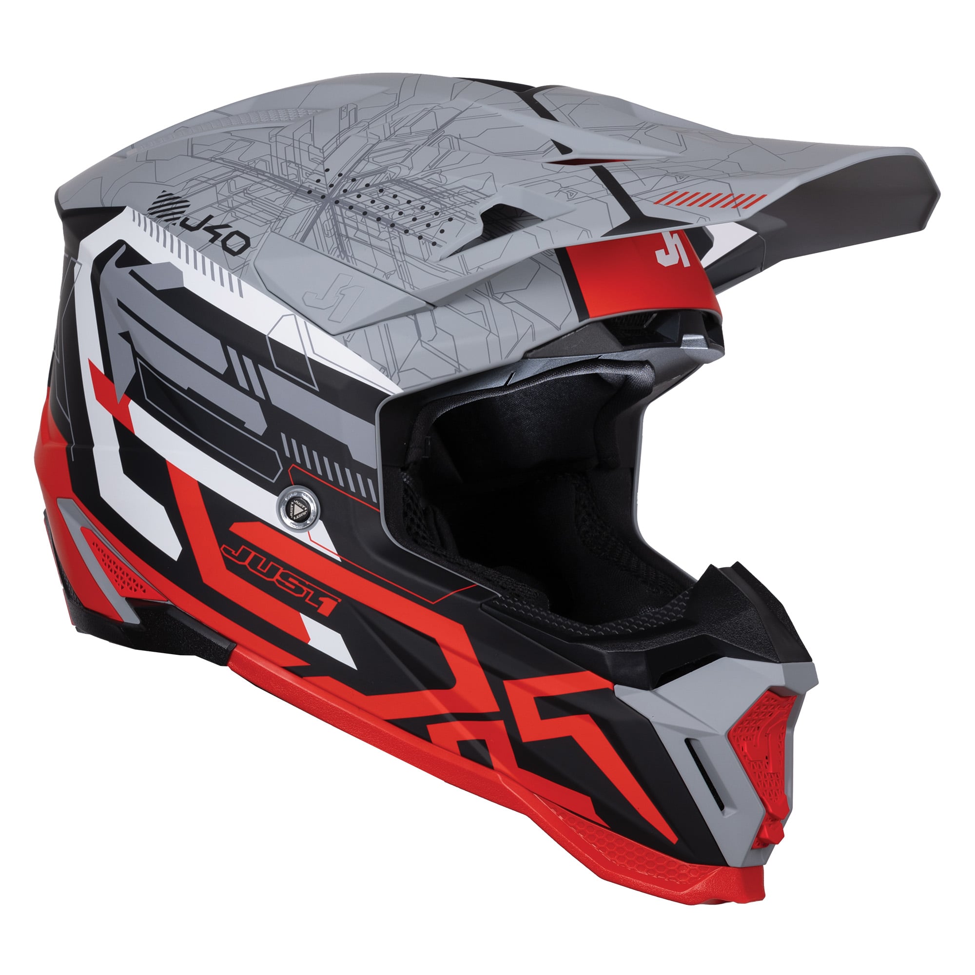Just1 J40 Motocross Helmet Mission Red Grey Matt