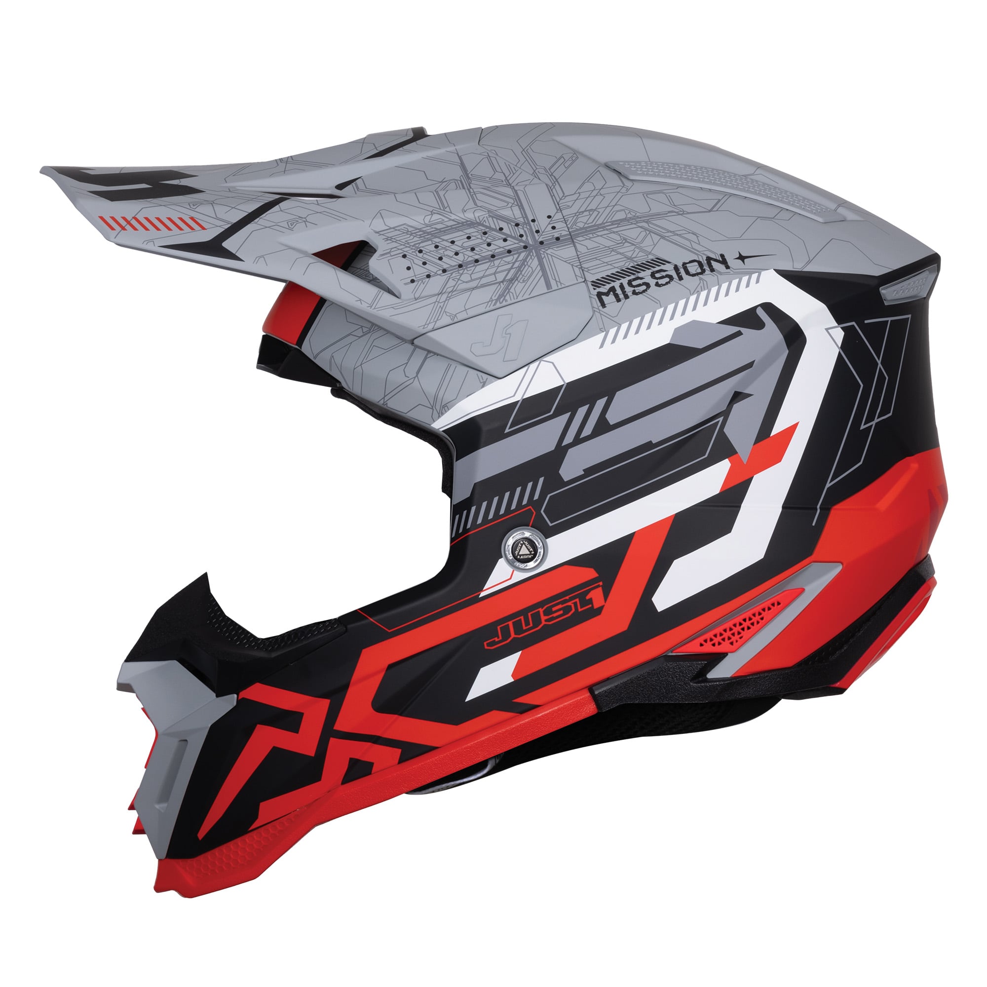Just1 J40 Motocross Helmet Mission Red Grey Matt