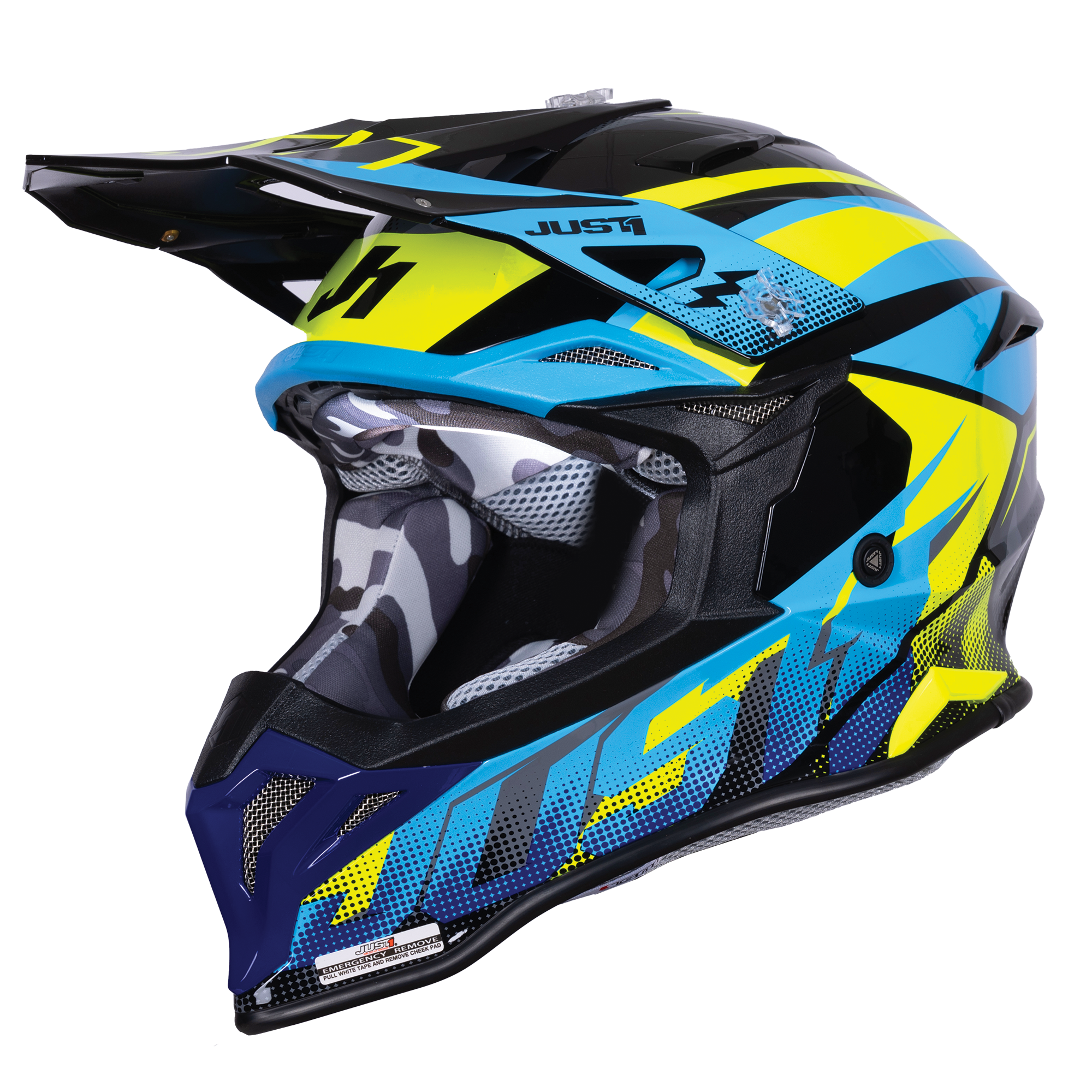 Just1 J39 Motocross Helmet Revo Blue Fluo Yellow Black Gloss
