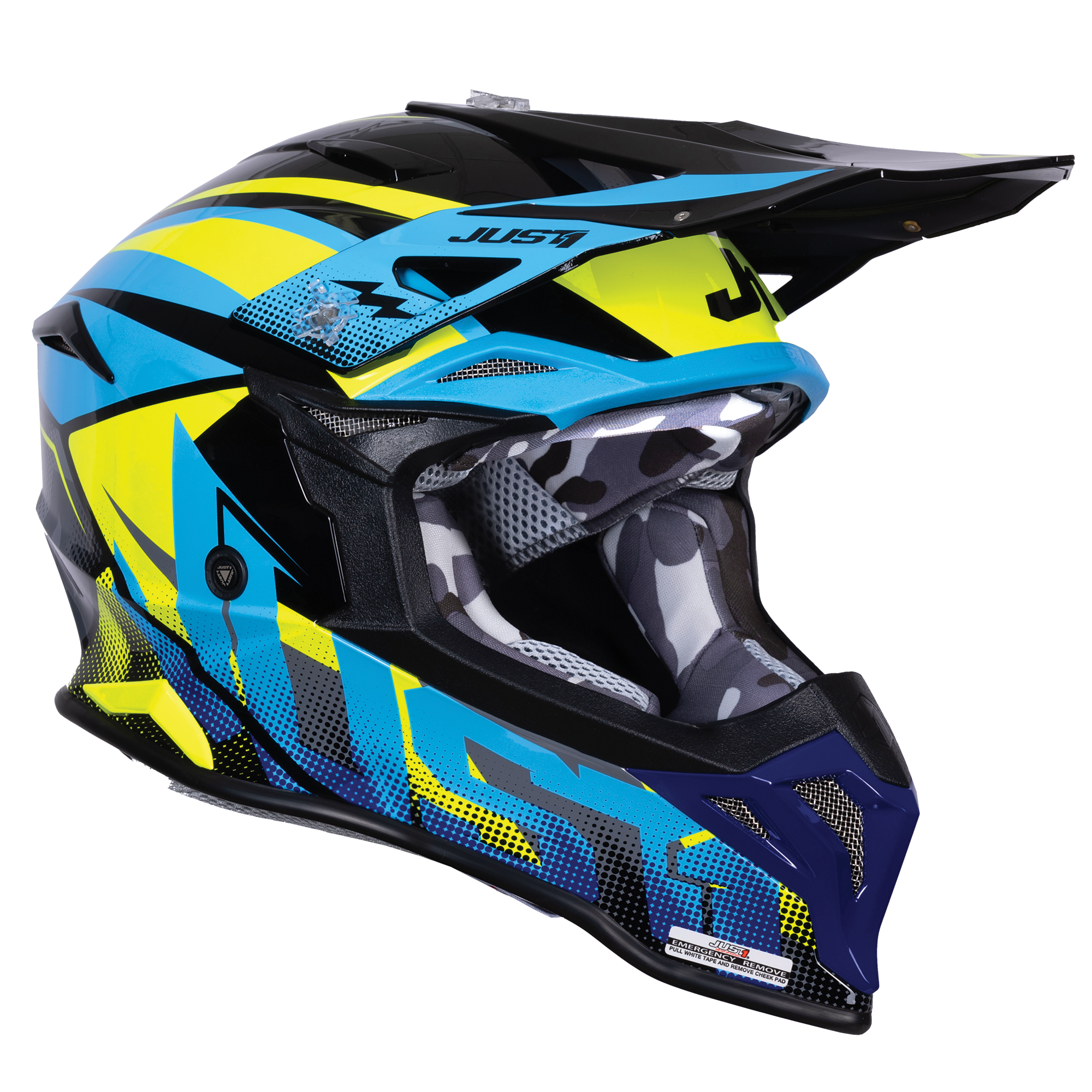Just1 J39 Motocross Helmet Revo Blue Fluo Yellow Black Gloss
