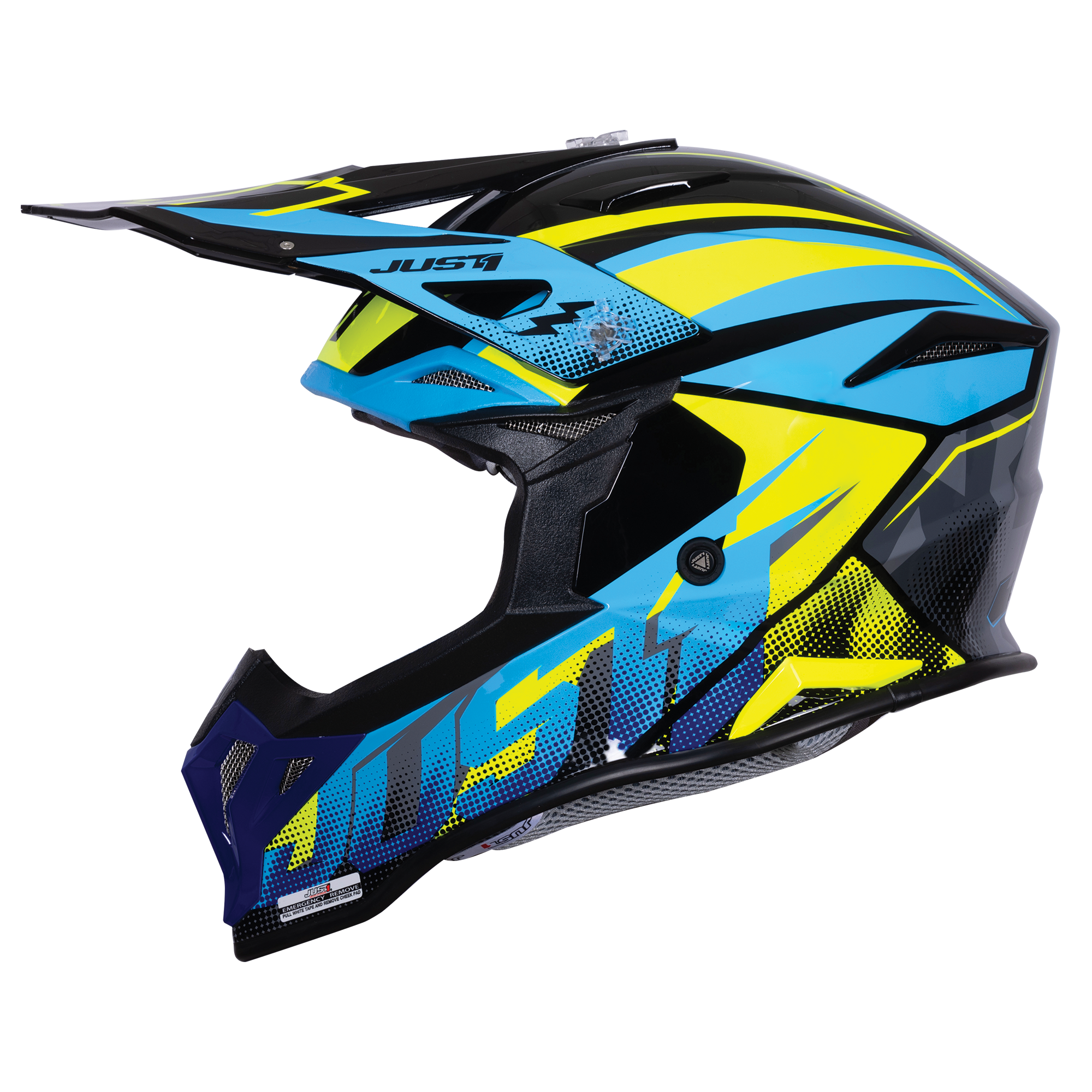 Just1 J39 Motocross Helmet Revo Blue Fluo Yellow Black Gloss