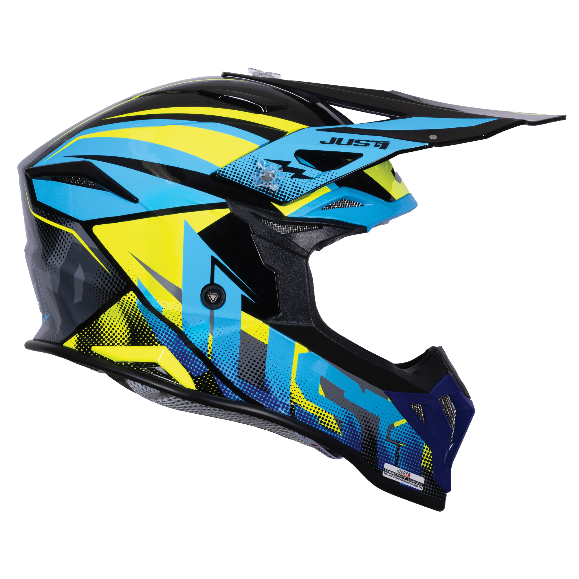 Just1 J39 Motocross Helmet Revo Blue Fluo Yellow Black Gloss