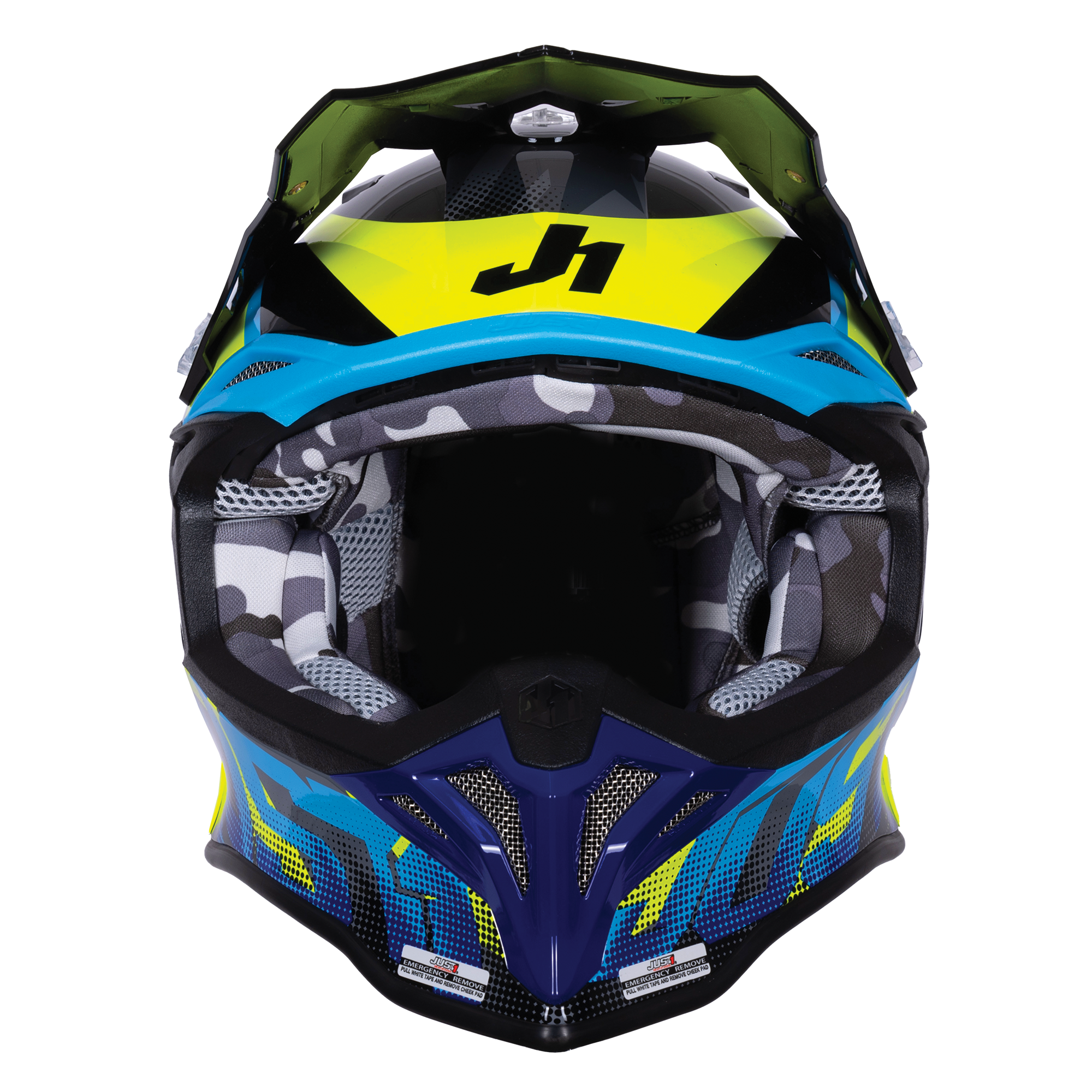 Just1 J39 Motocross Helmet Revo Blue Fluo Yellow Black Gloss