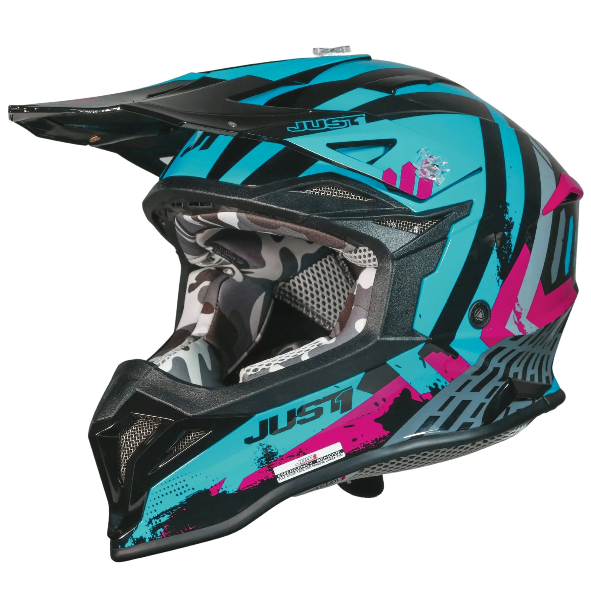 Just1 J39 Motocross Helmet Teal Black Pink Matt