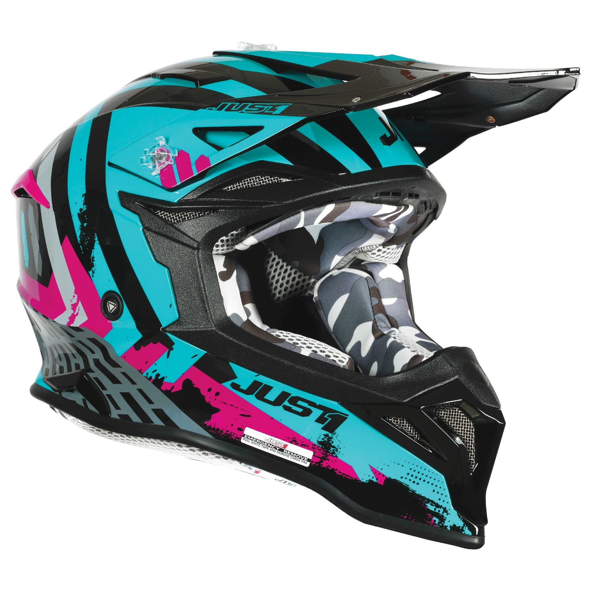 Just1 J39 Motocross Helmet Teal Black Pink Matt