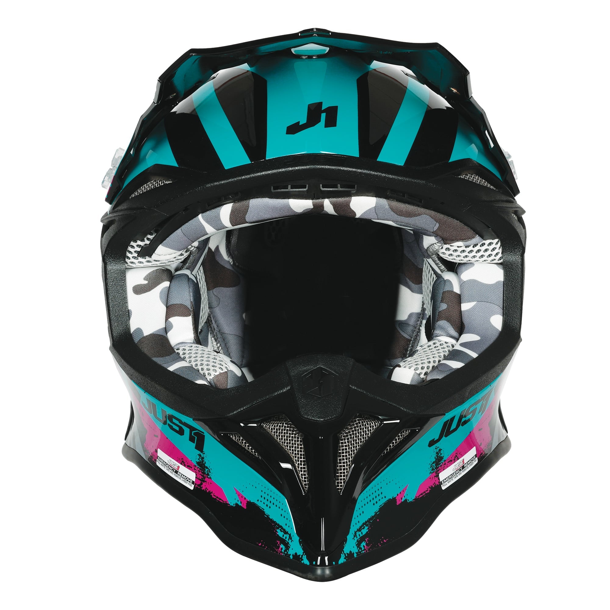 Just1 J39 Motocross Helmet Teal Black Pink Matt