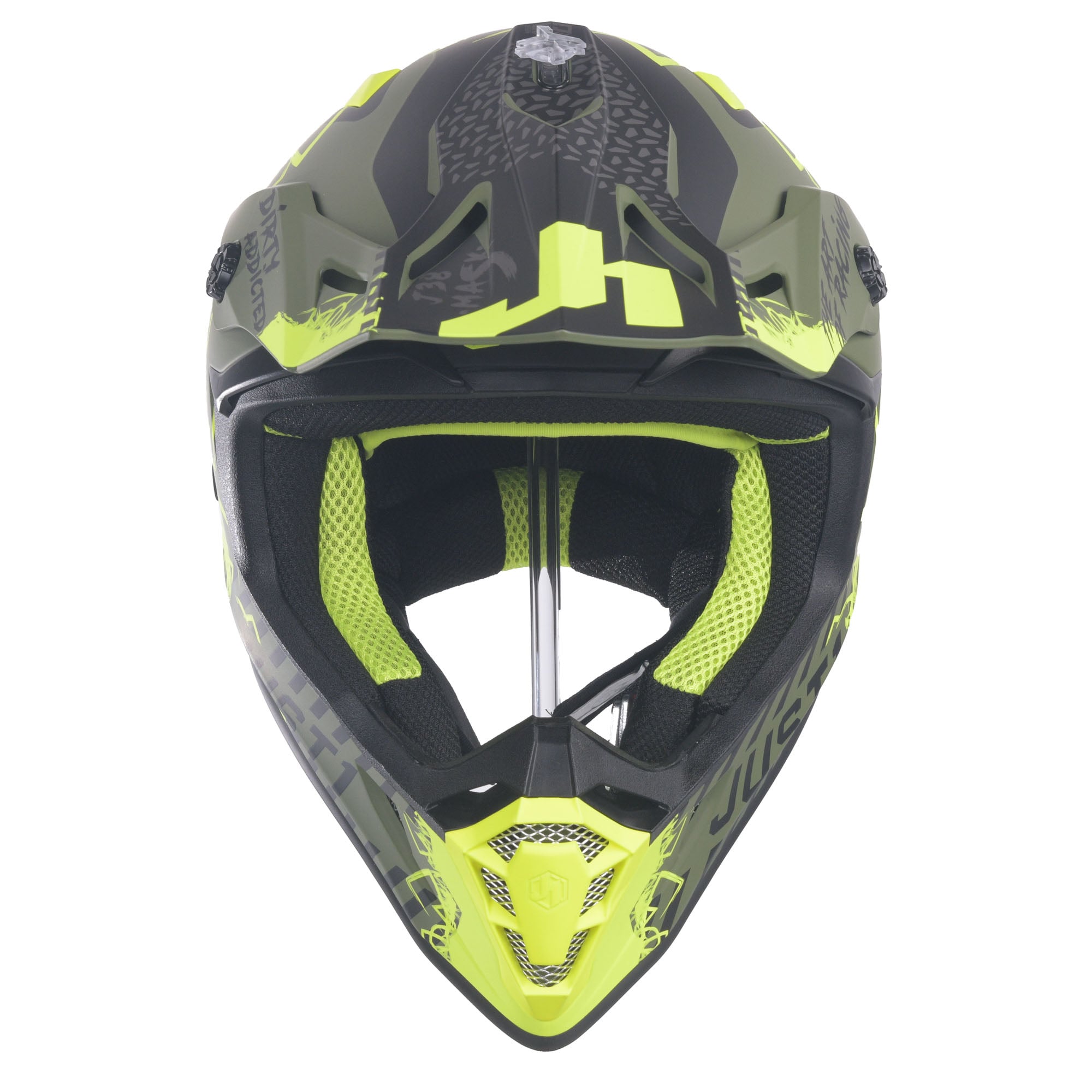 Just1 J38 MX Helmet Mask Fluo Yellow/Black/Army Green Matt