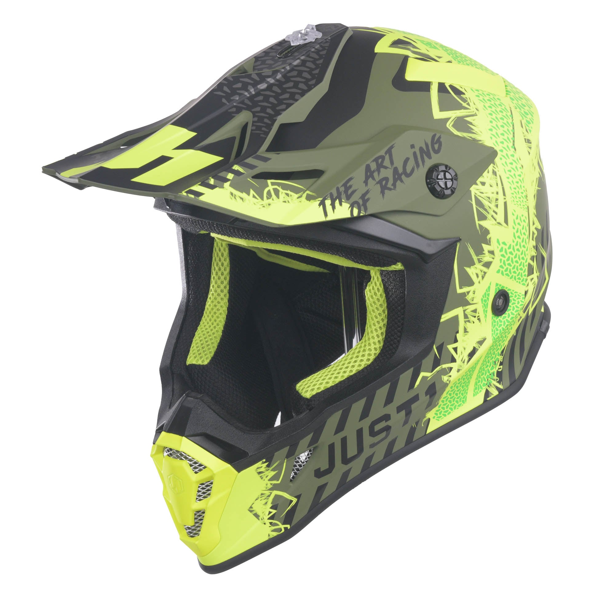 Just1 J38 MX Helmet Mask Fluo Yellow/Black/Army Green Matt