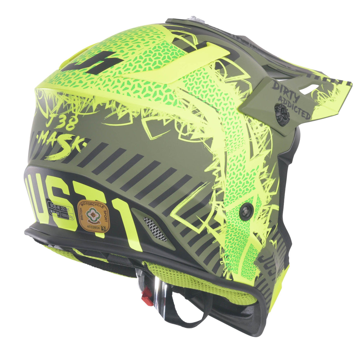 Just1 J38 MX Helmet Mask Fluo Yellow/Black/Army Green Matt
