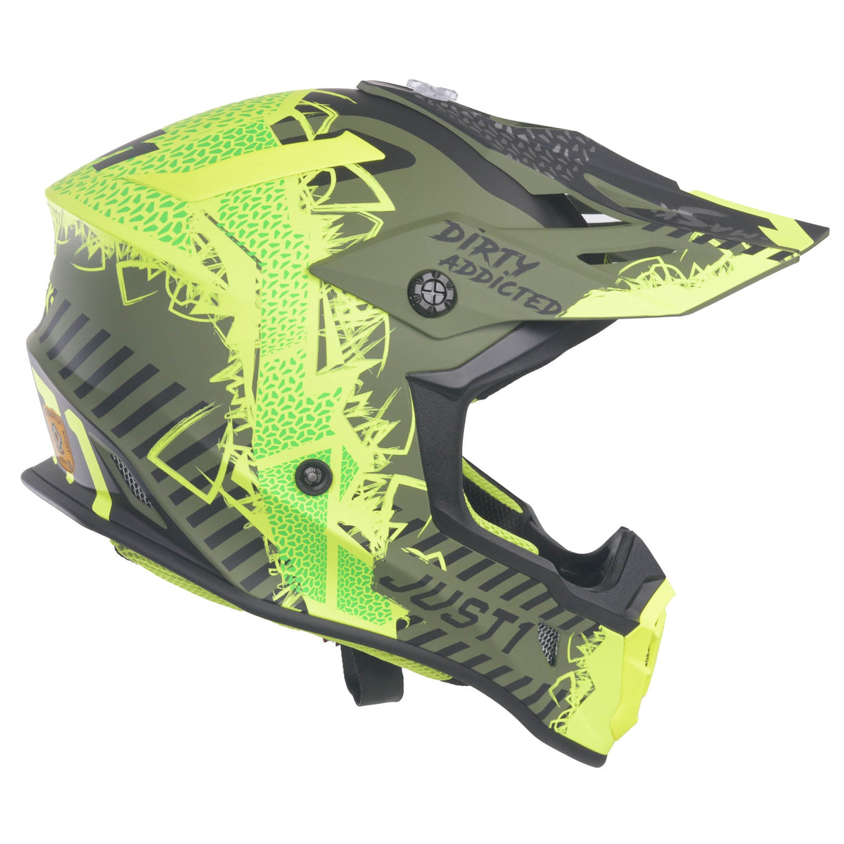 Just1 J38 MX Helmet Mask Fluo Yellow/Black/Army Green Matt