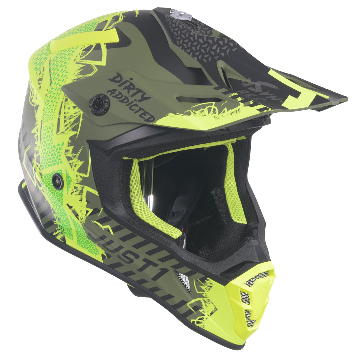 Just1 J38 MX Helmet Mask Fluo Yellow/Black/Army Green Matt