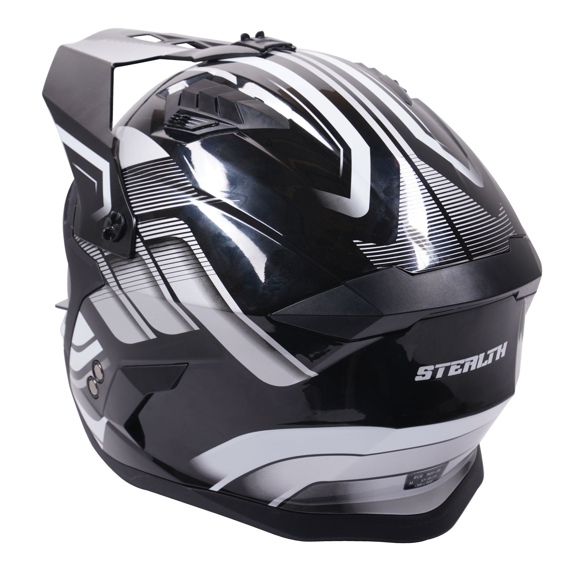 Stealth Fighter Multi Function Motorcycle Full & Open Face Helmet Graphic Orbit Black & Silver Gloss