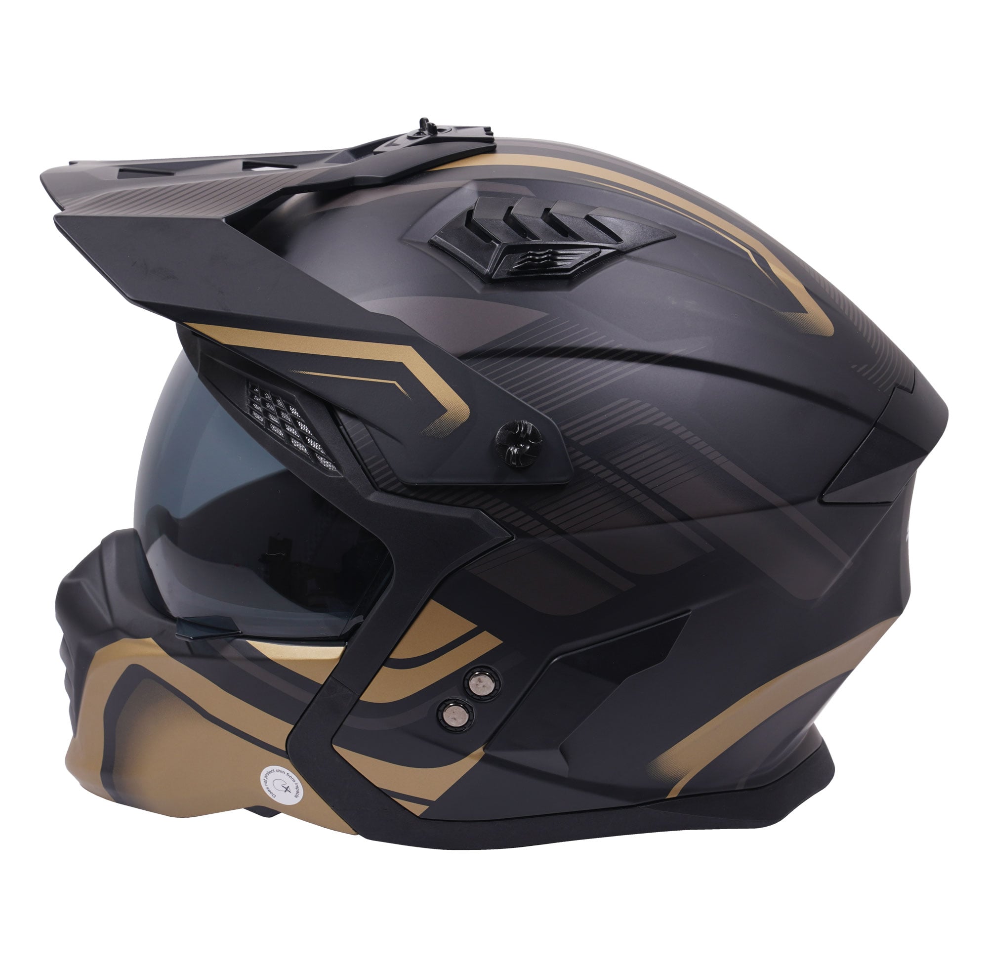Stealth Fighter Multi Function Motorcycle Full & Open Face Helmet Graphic Orbit Black & Gold Matt