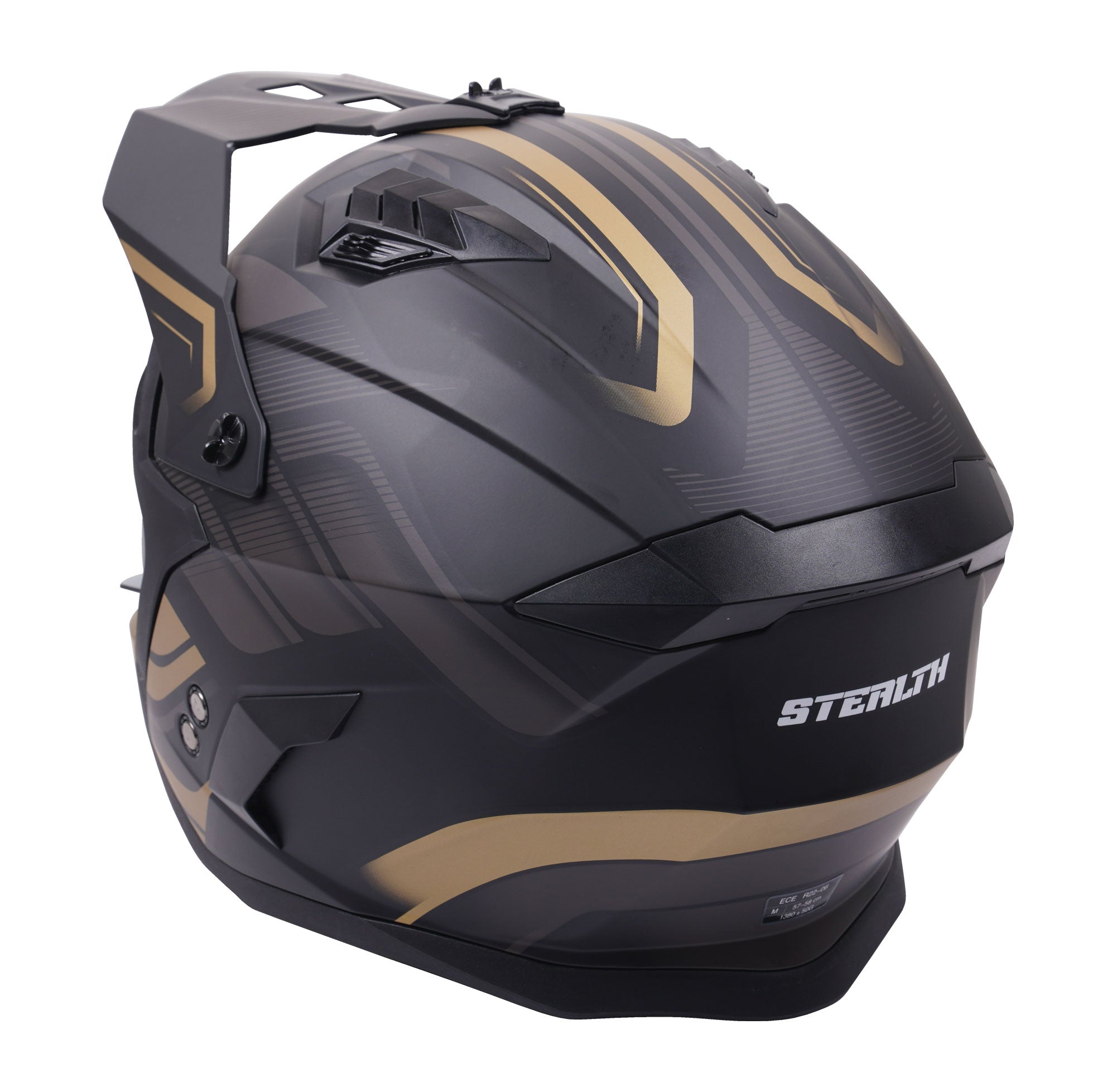 Stealth Fighter Multi Function Motorcycle Full & Open Face Helmet Graphic Orbit Black & Gold Matt