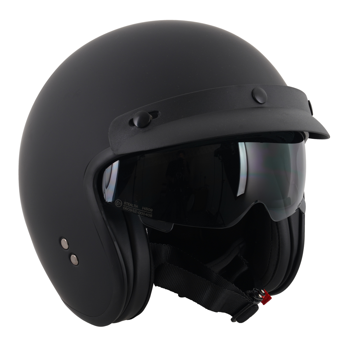 Stealth Open Face Helmet With Peak - Matt Black