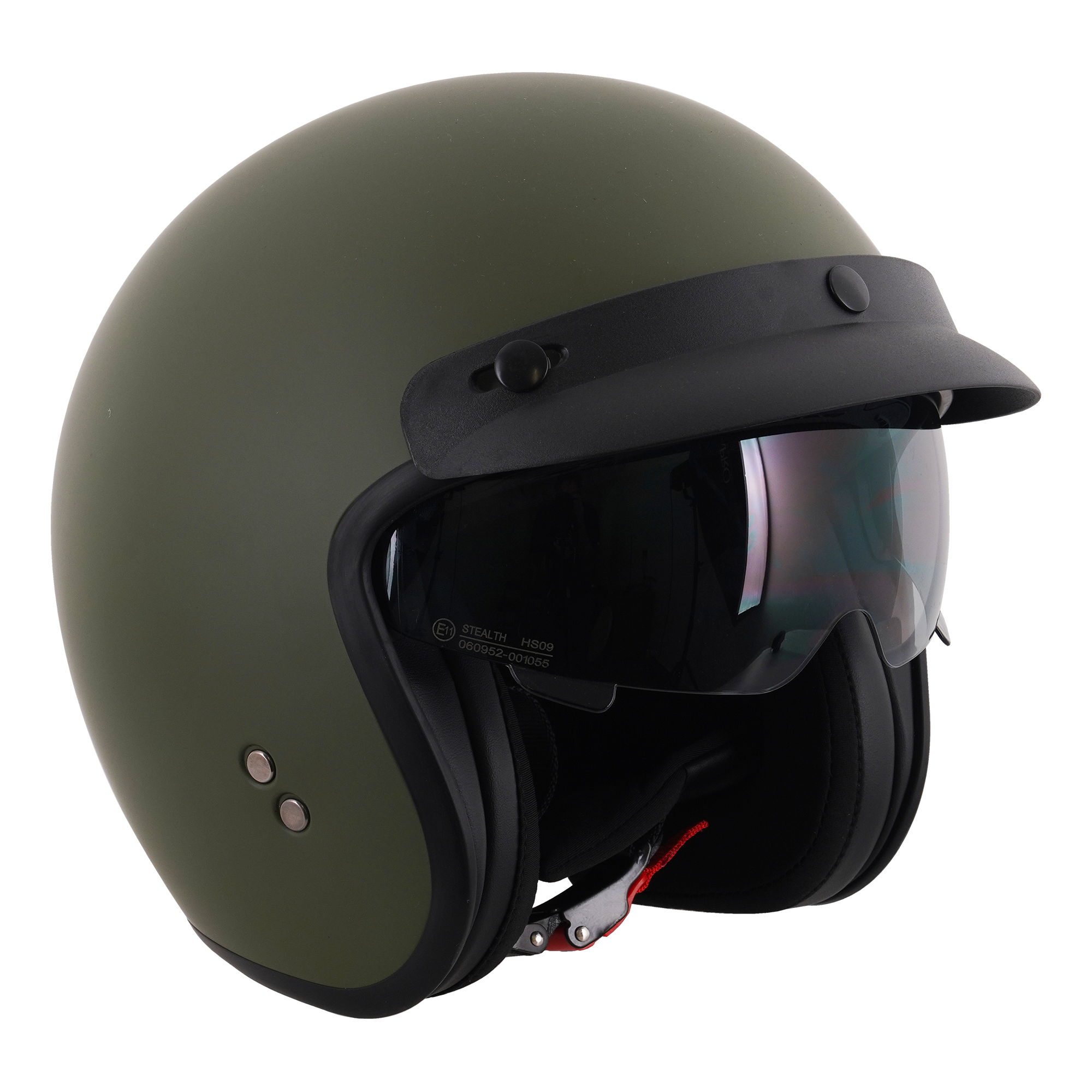 Stealth Open Face Helmet With Peak - Matt Green