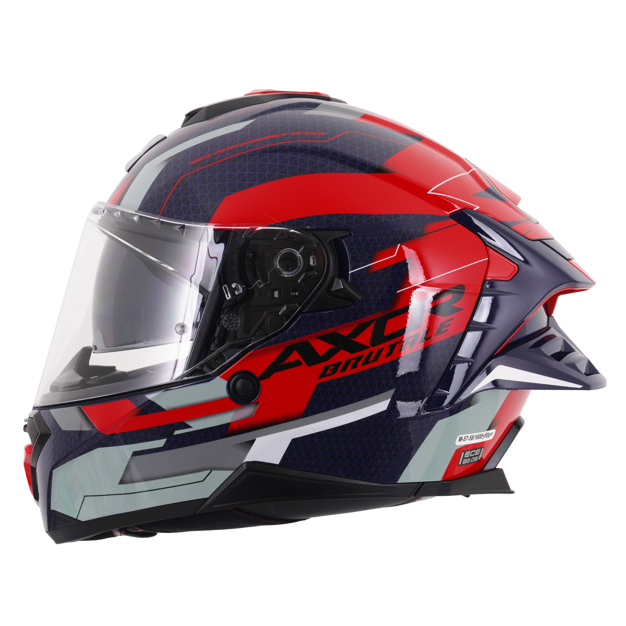 Axor Brutale Full Face Motorcycle Helmet With Dual Spoiler - Plexus Blue Red