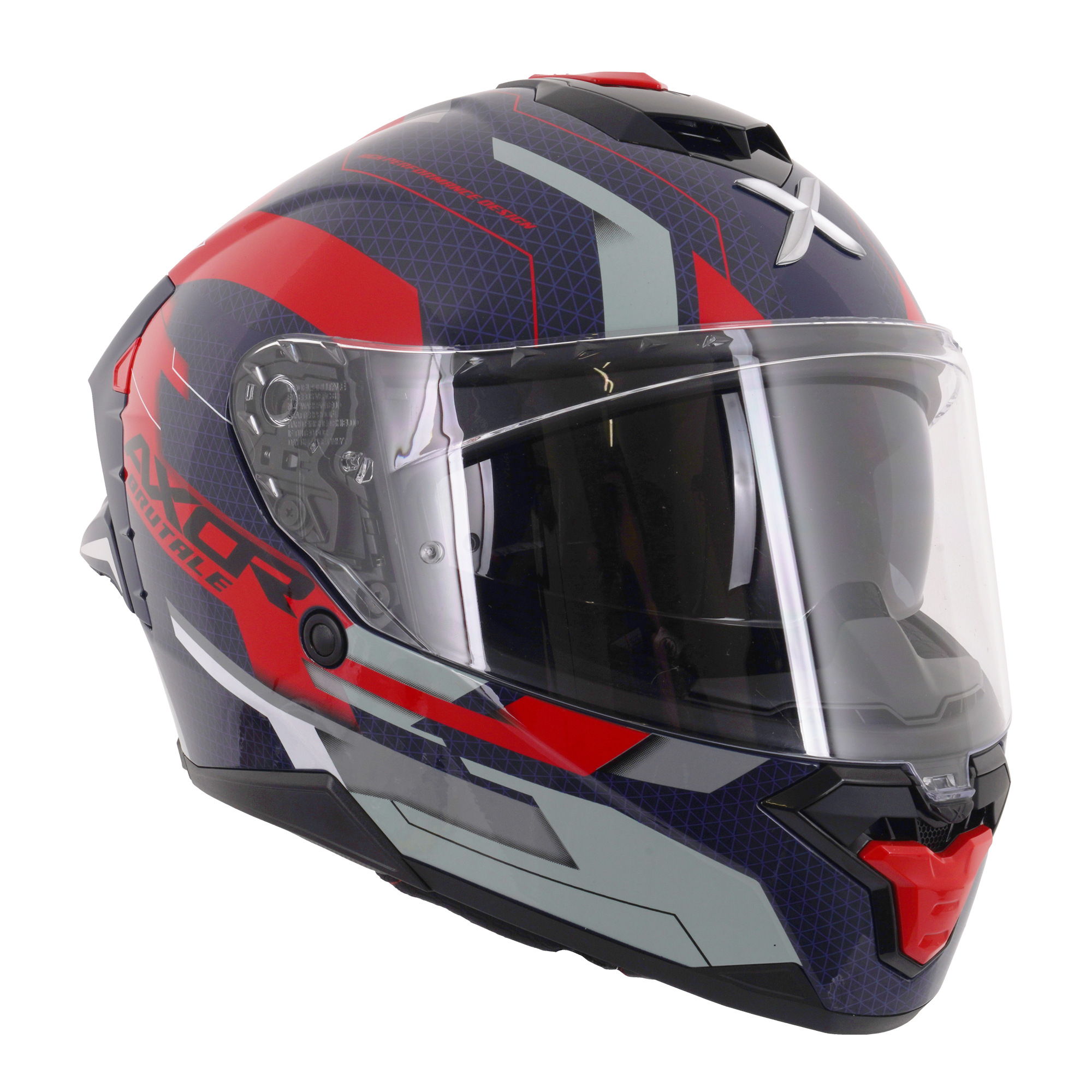 Axor Brutale Full Face Motorcycle Helmet With Dual Spoiler - Plexus Blue Red