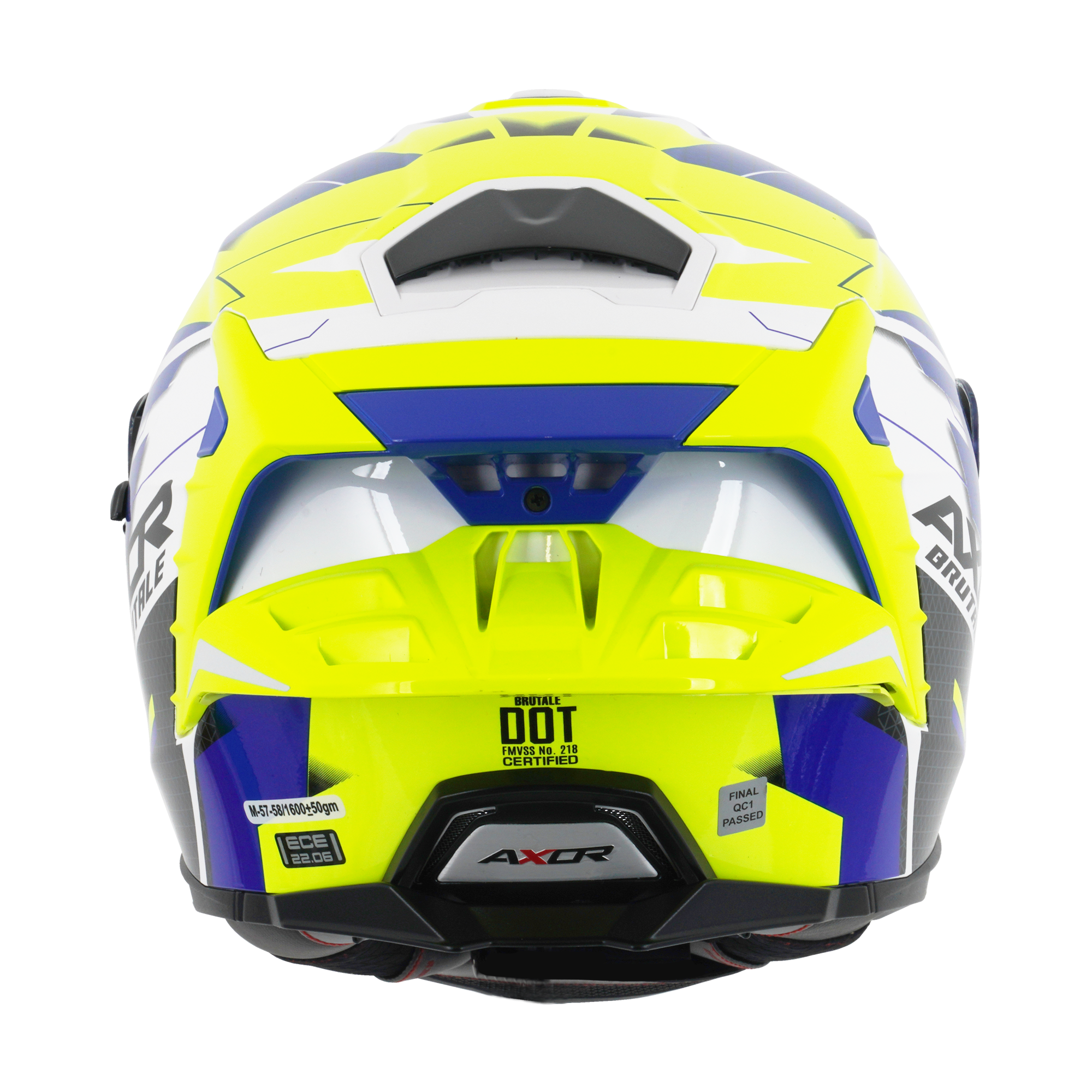 Axor Brutale Full Face Motorcycle Helmet With Dual Spoiler - Plexus Blue Fluo Yellow