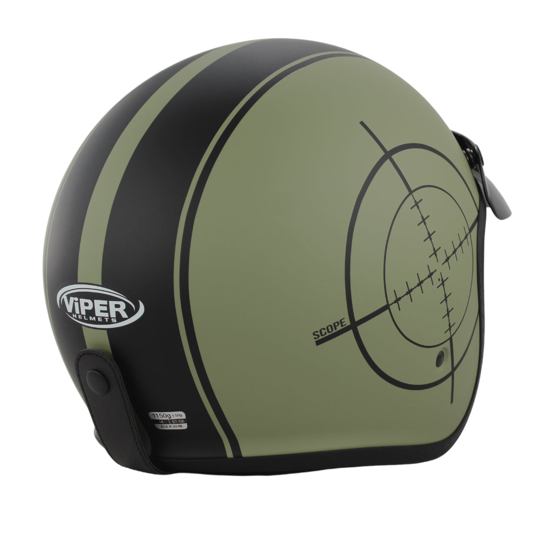 Viper RSV06+ Open Face Motorcycle Helmet Scope Green